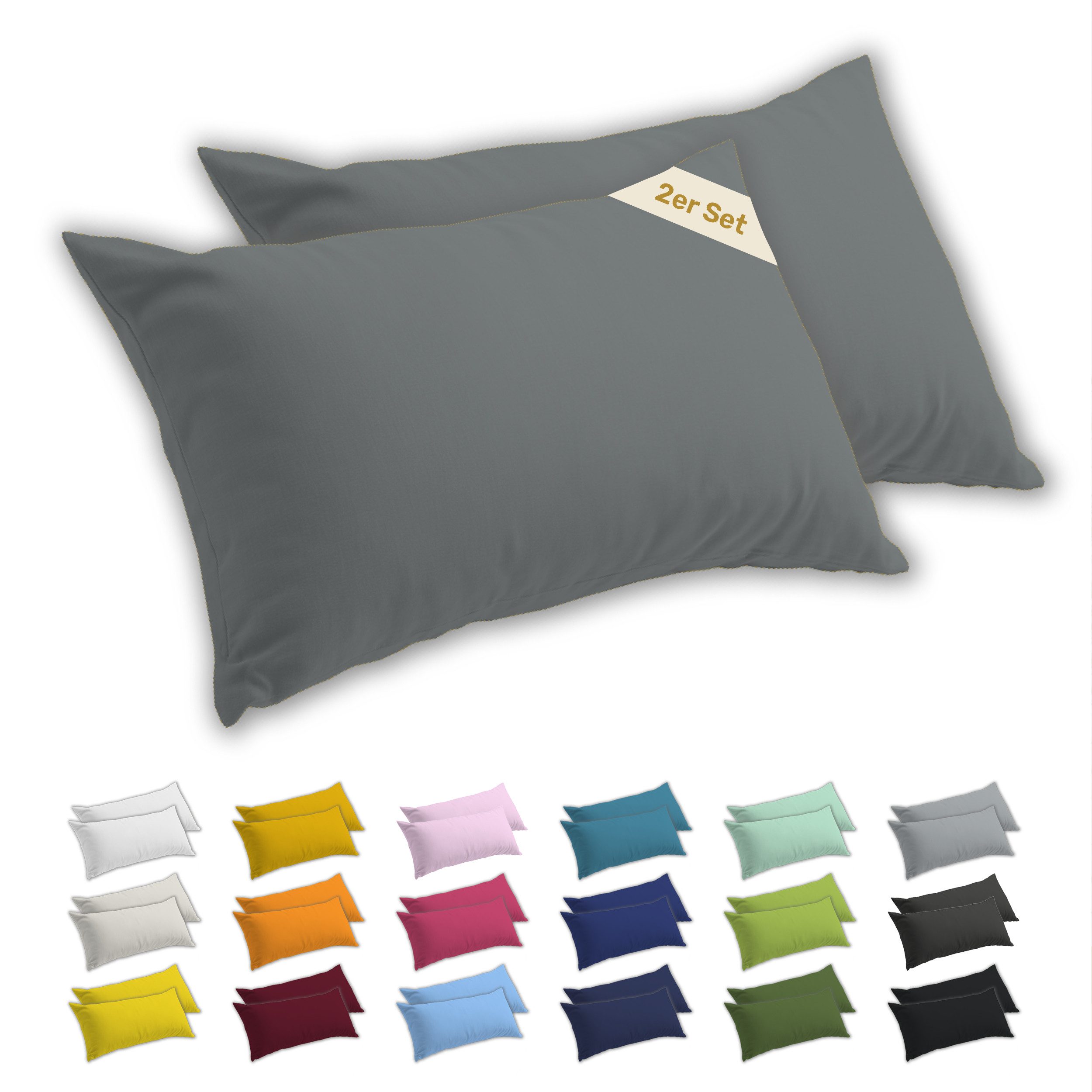 Lavea Kissenbezug 2er Set Kissenhülle Jersey, 100% Baumwolle, Kissenbezüge, (2 Stück), allergikerfreundlich - sicherer YKK-Reißverschluss - waschbar 60°C