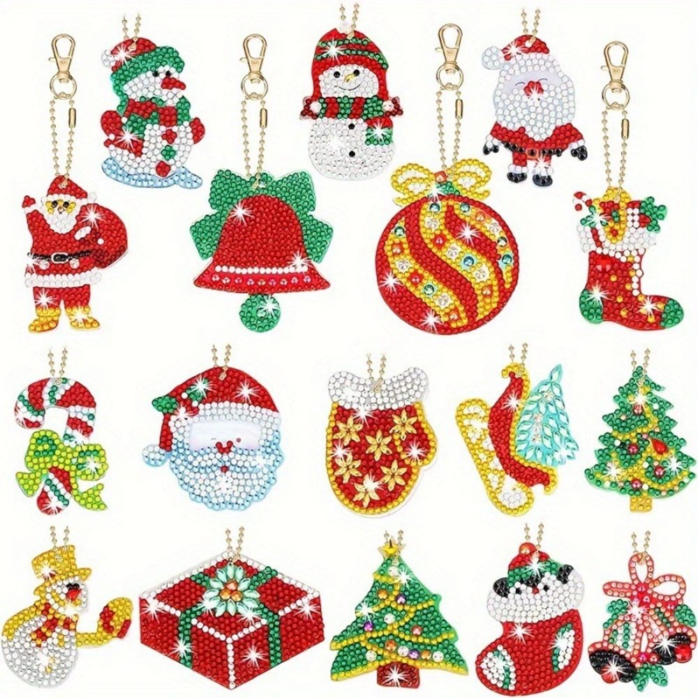 CLTYQ Kreativset 20 Stück 5D Diamantmalerei Schlüsselanhänger für Weihnachten, für Anfänger, Erwachsene & Kinder, Weihnachts Anhänger DIY Kit