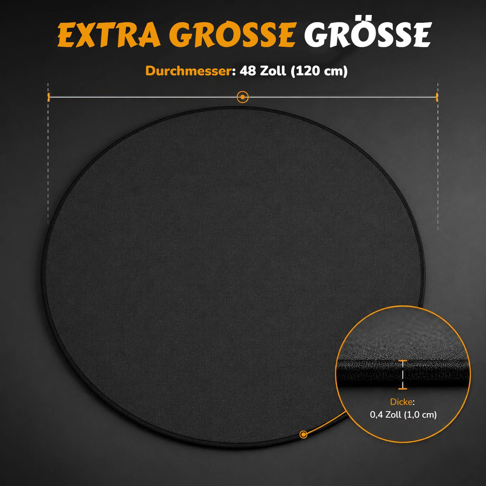 BlingBin Bodenschutzmatte Feuerfeste Unterlage Rund 120cm/48Zoll, Feuerschutzmatte Feuerschale, 1er Set, 1-St., Produktgröße: 120 x 120 cm, Material: Feuerfeste – Bild 2 von 5