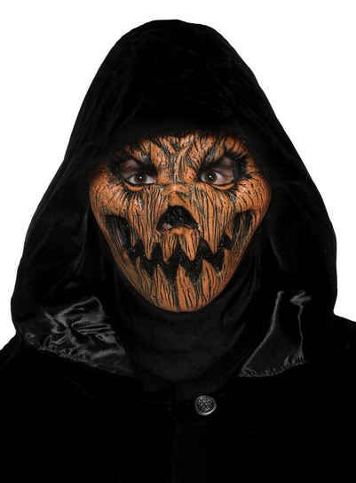Maskworld Kostüm Pumpkin Latexmaske mit schwarzem Umhang, 2-teiliges Set zur schnellen, gruseligen Verwandlung