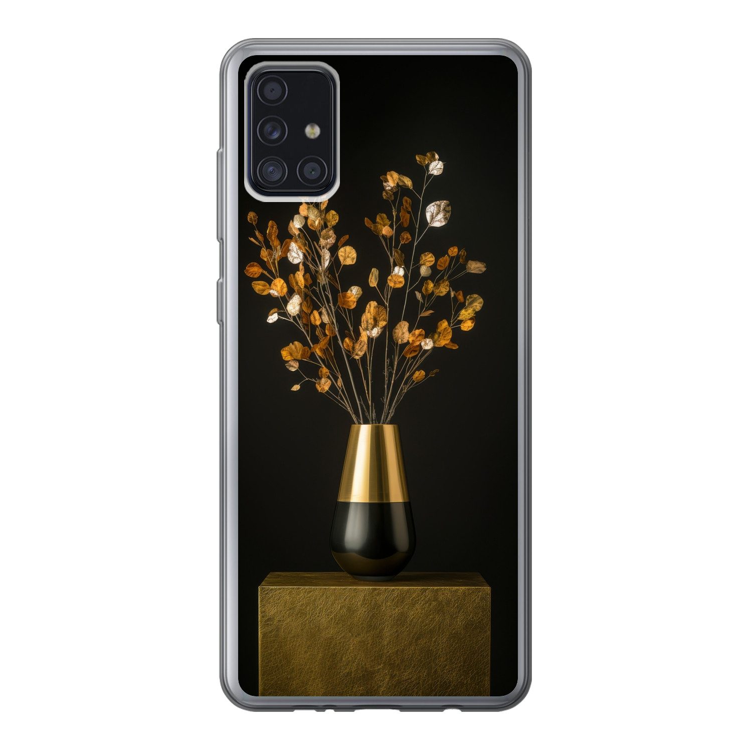 MuchoWow Handyhülle für Samsung Galaxy A52 5G Goldbraun - Blätter - Vase - Herbstlich, Smartphone-Bumper, Print, Handy Schutzhülle Dünn