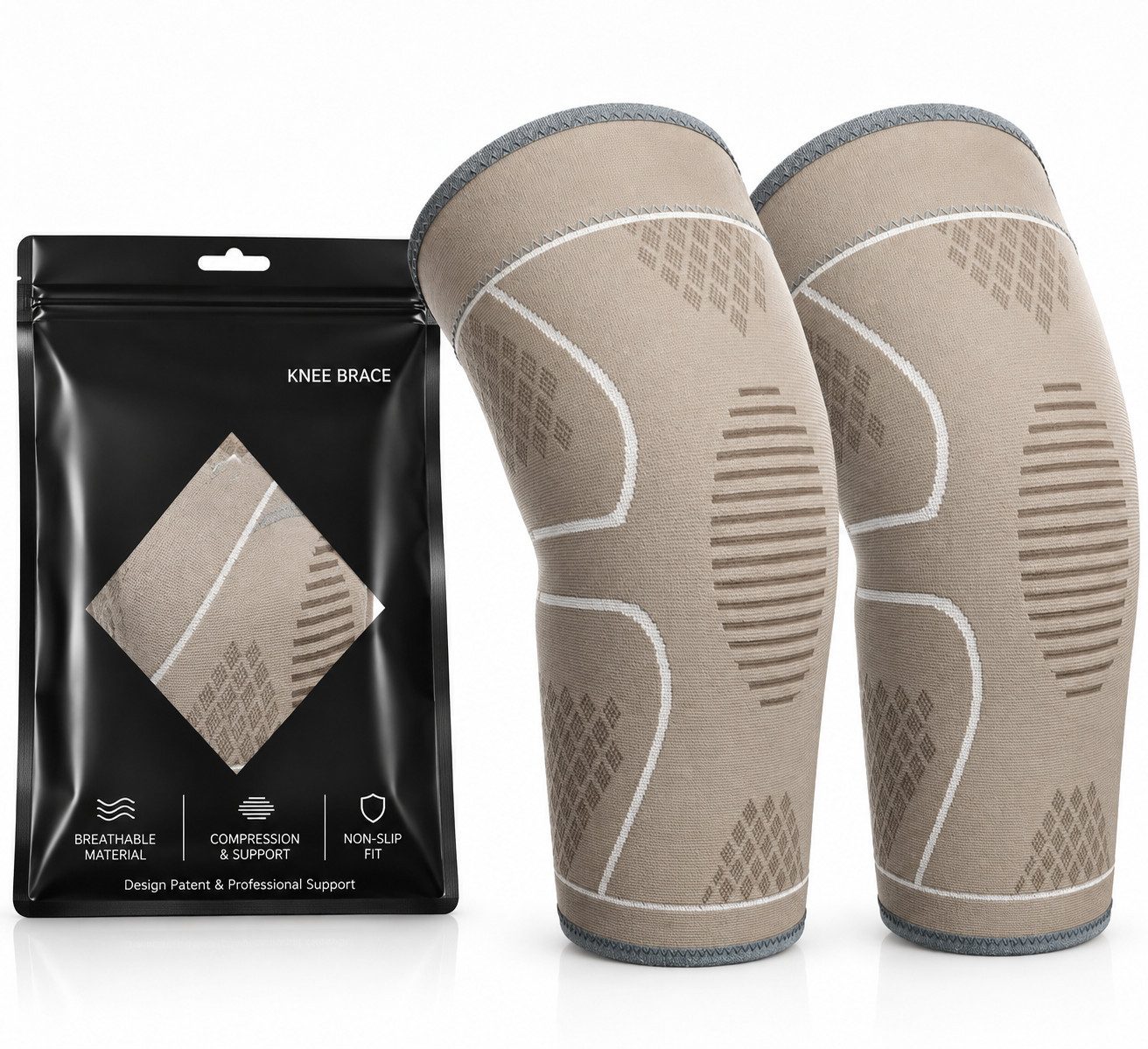 NEENCA Kniebandage Kniebandage 2er Set Kompression & Stabilisierung Damen & Herren (Kniebandage Set für Sport, Fitness & Alltag, Kniebandage für Sport, Fitness & Alltag mit Kompression), Kompression, stabilisierend, rutschfest, atmungsaktiv
