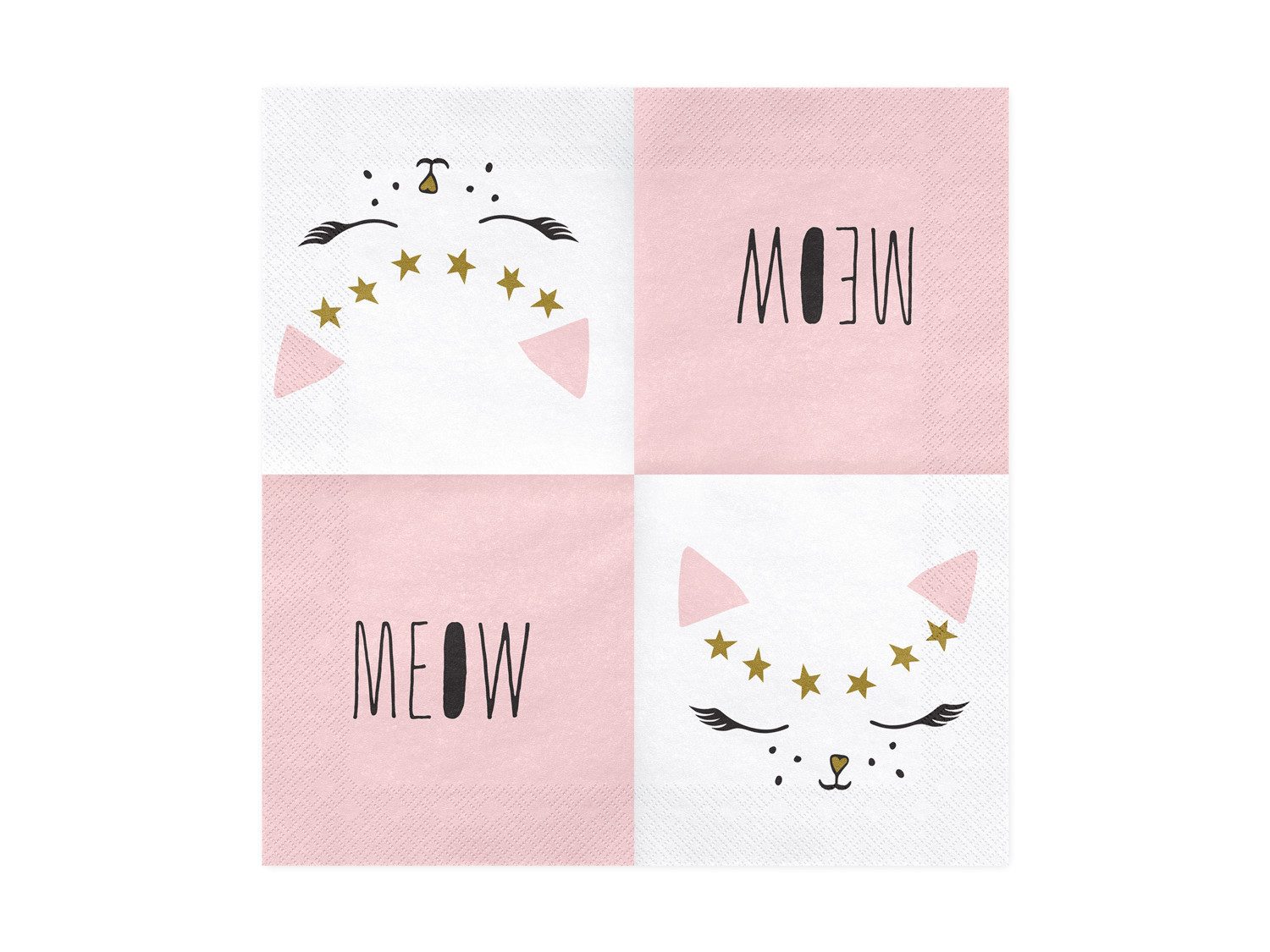 partydeco Papierserviette, Servietten Katze 33x33cm weiß / gold / rosa, 20 Stück