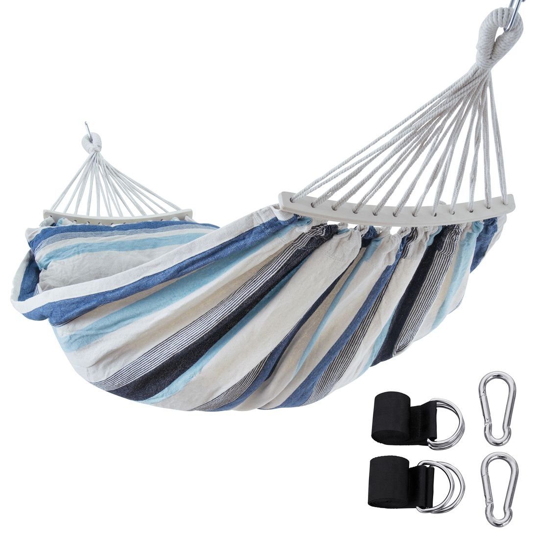 yourGEAR Stabhängematte yourGEAR Bali Aqua - Hängematte 220 x 120 cm 240 kg Baumwolle Stabhängematte, Kissen, Befestigung-Set