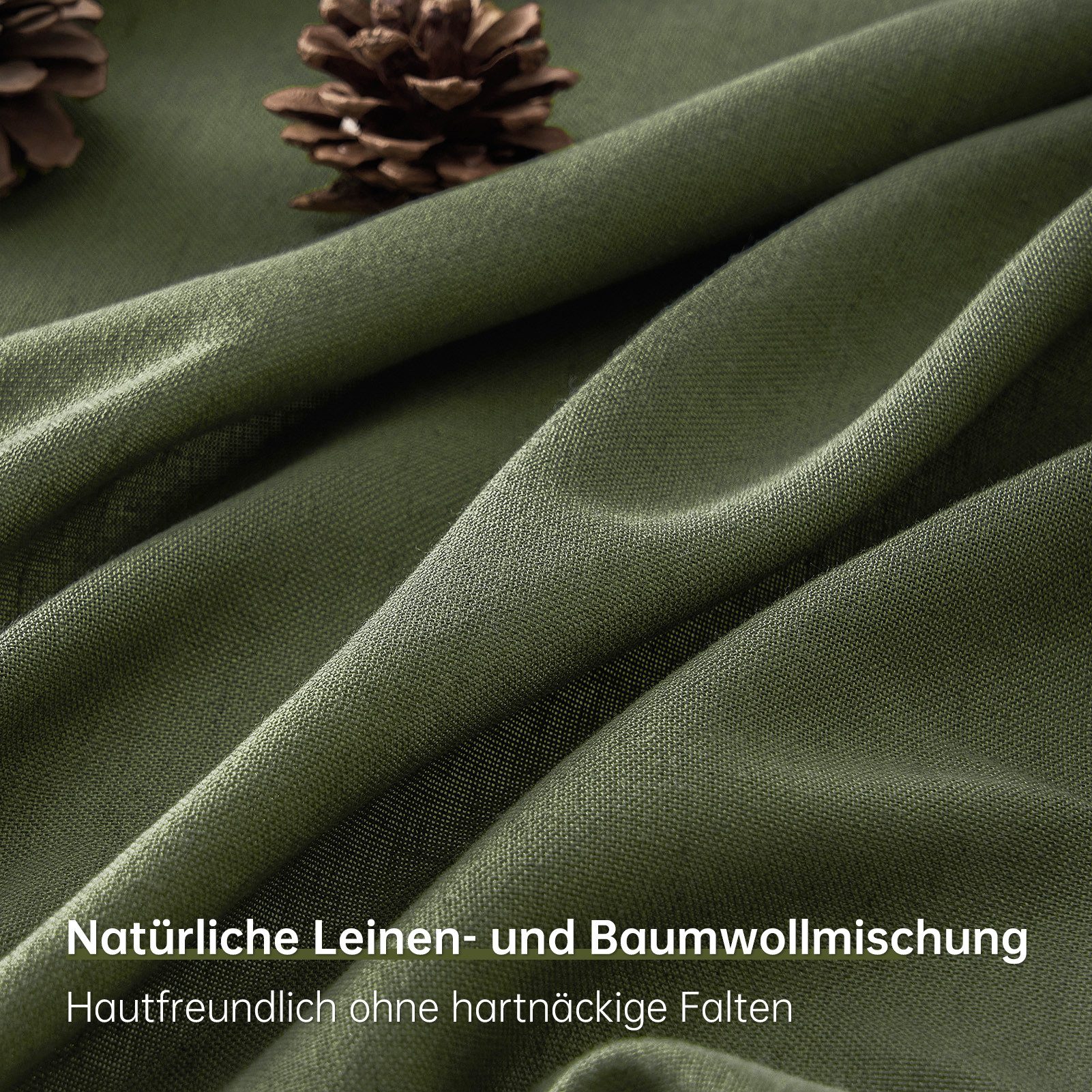 Topfinel Gardine Leinenoptik Gardinen mit Ösen Vorhänge für Wohnzimmer (2 St), Ösen, halbtransparent, vorhang halbtransparent Olivengrün 140x225 Studie kinderzimmer Boho