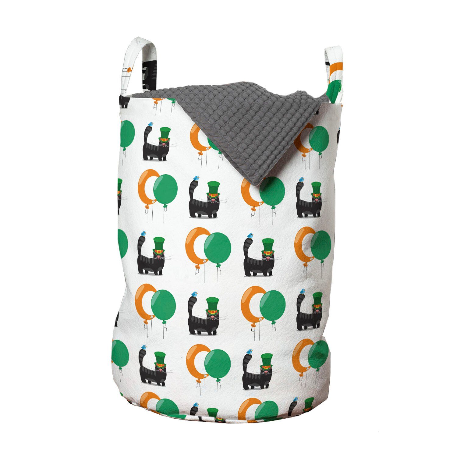 Abakuhaus Wäschesäckchen Wäschekorb mit Griffen Kordelzugverschluss für Waschsalons, Kobold Katze und Vogel-Ballone