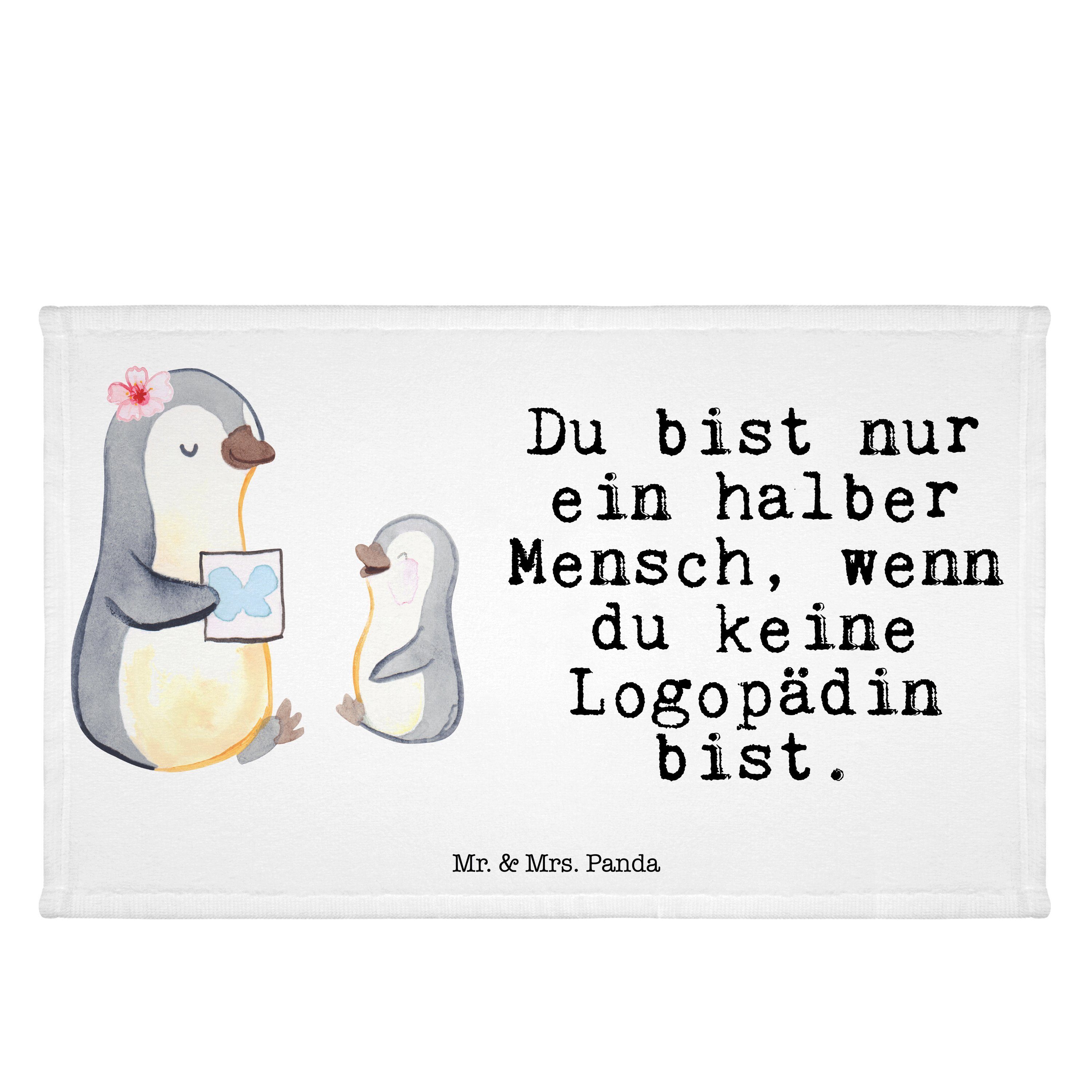 Mr. & Mrs. Panda Handtuch Logopädin mit Herz - Weiß - Geschenk, Reisehandtuch, Frottier, Beruf, (1-St)