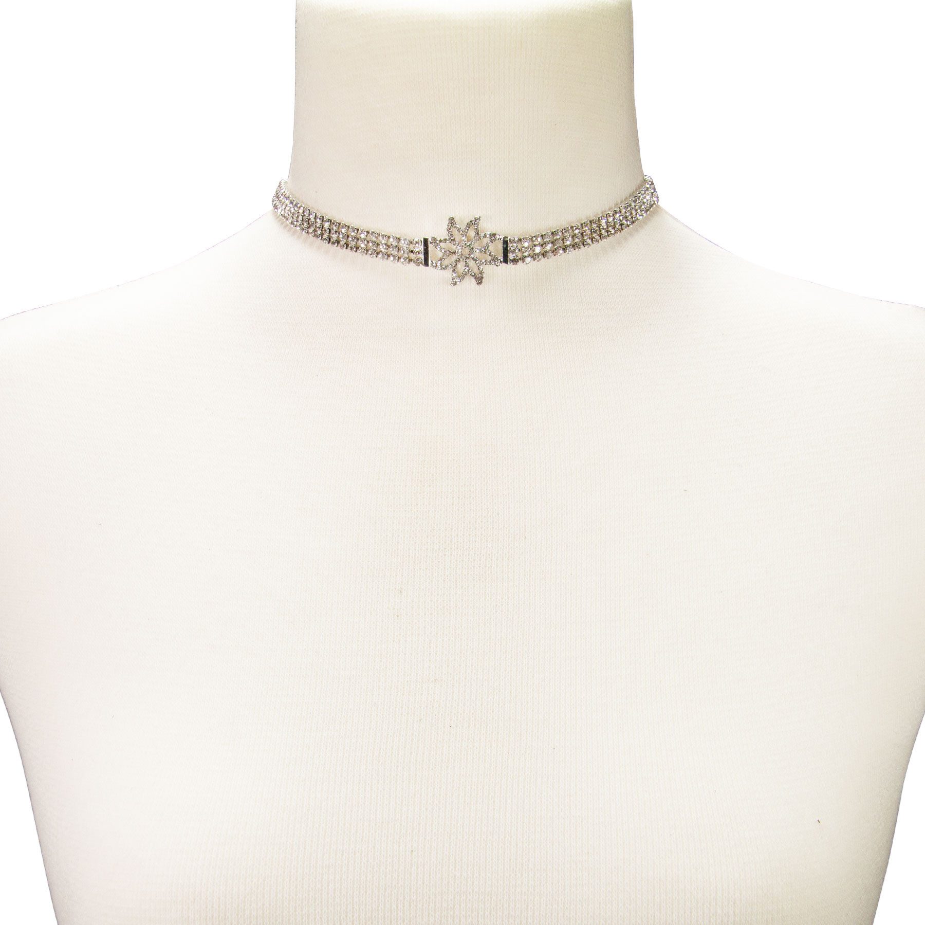 Alpenflüstern Collier Trachten-Strass-Kropfkette Glitzer-Edelweiß (silber-farben), - nostalgische Trachtenkette enganliegend, Kropfkette elastisch, elega – Bild 4 von 4