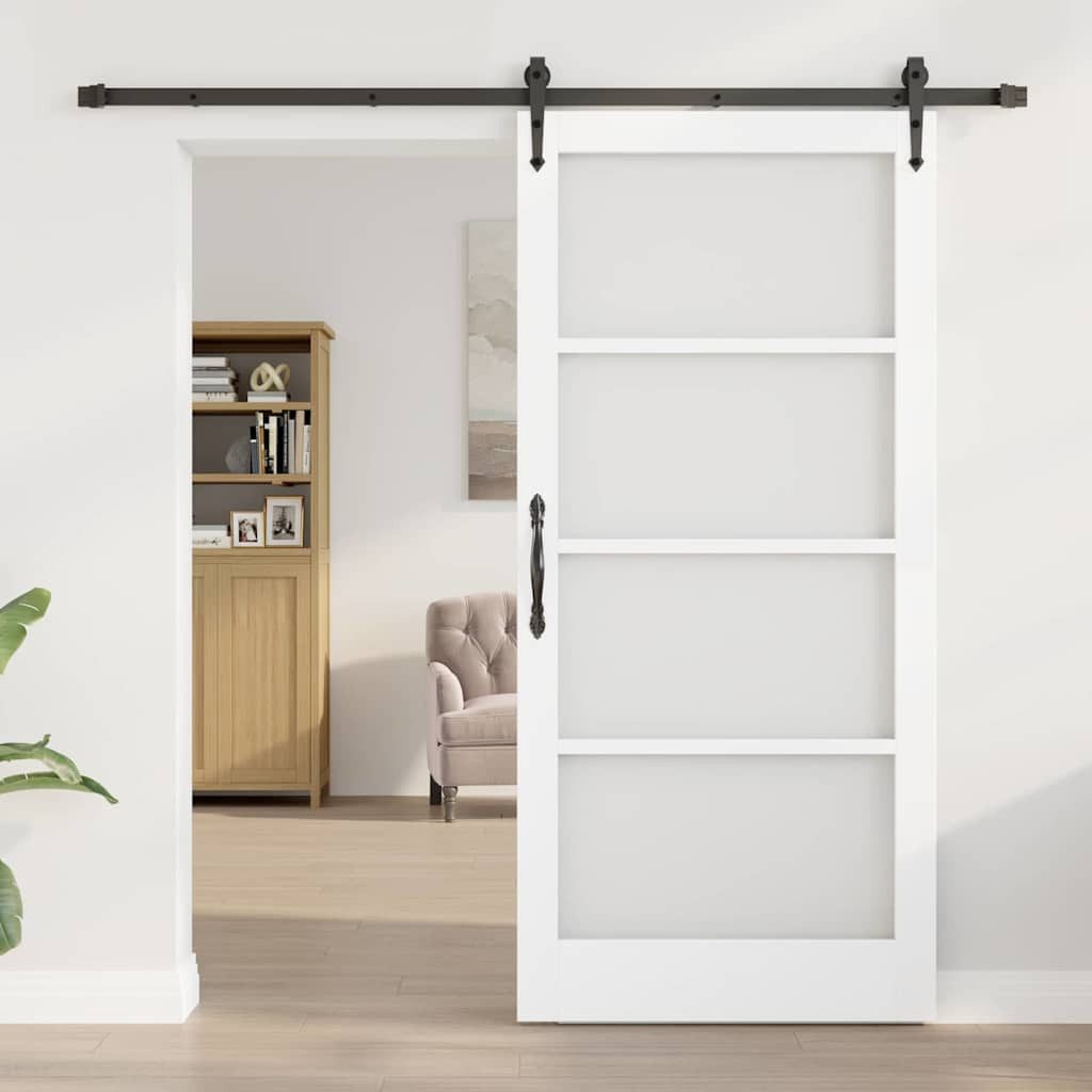 furnicato Schiebetür ORKDAL Massivholz Glas 93 x 202 cm Weiß, Leise gleitende Glasschiebetür mit Hardware-Set für deinen Flur
