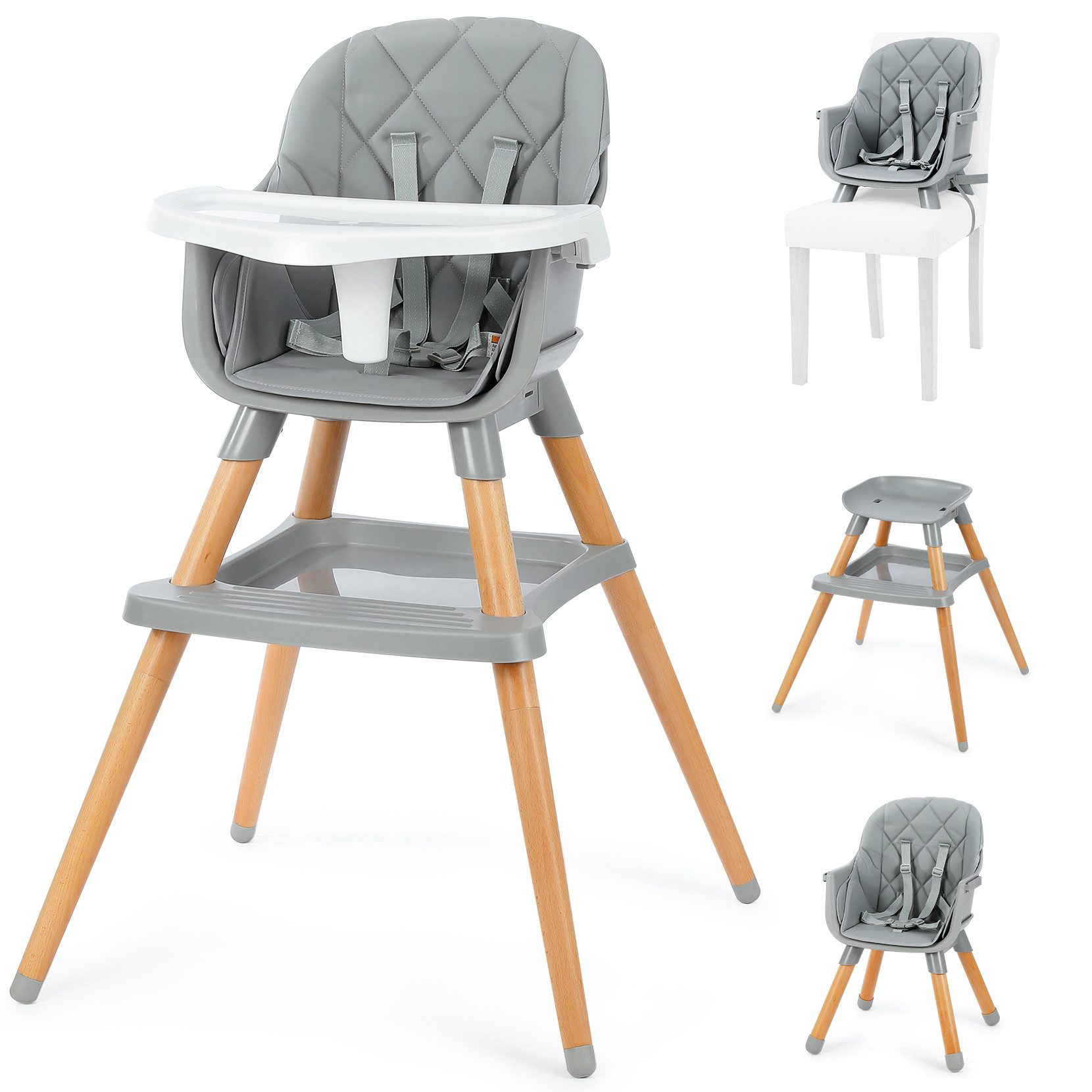 Holzstuhl 6in1 Multfunktional Babystuhl Sitzerhöhung Kinderstuhl Barhocker