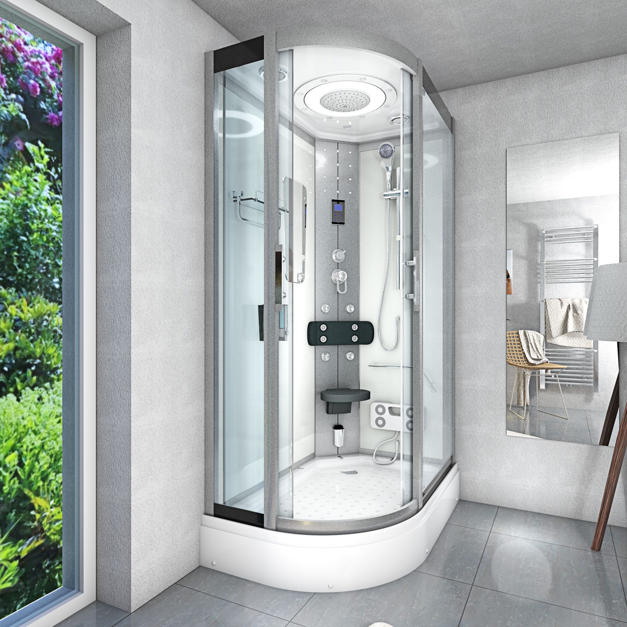 Thumbnail - AcquaVapore Dampfdusche Dusche DampfduscheD60-70T2L-ALL Weiß 120x80, Sicherheitsglas ESG, inklusive Duschwanne, Höhenver...