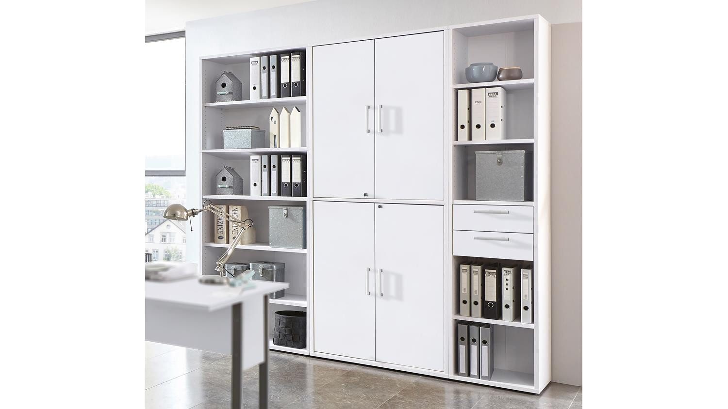 FMD Regal Regalwand Calvia Schrankwand in weiß