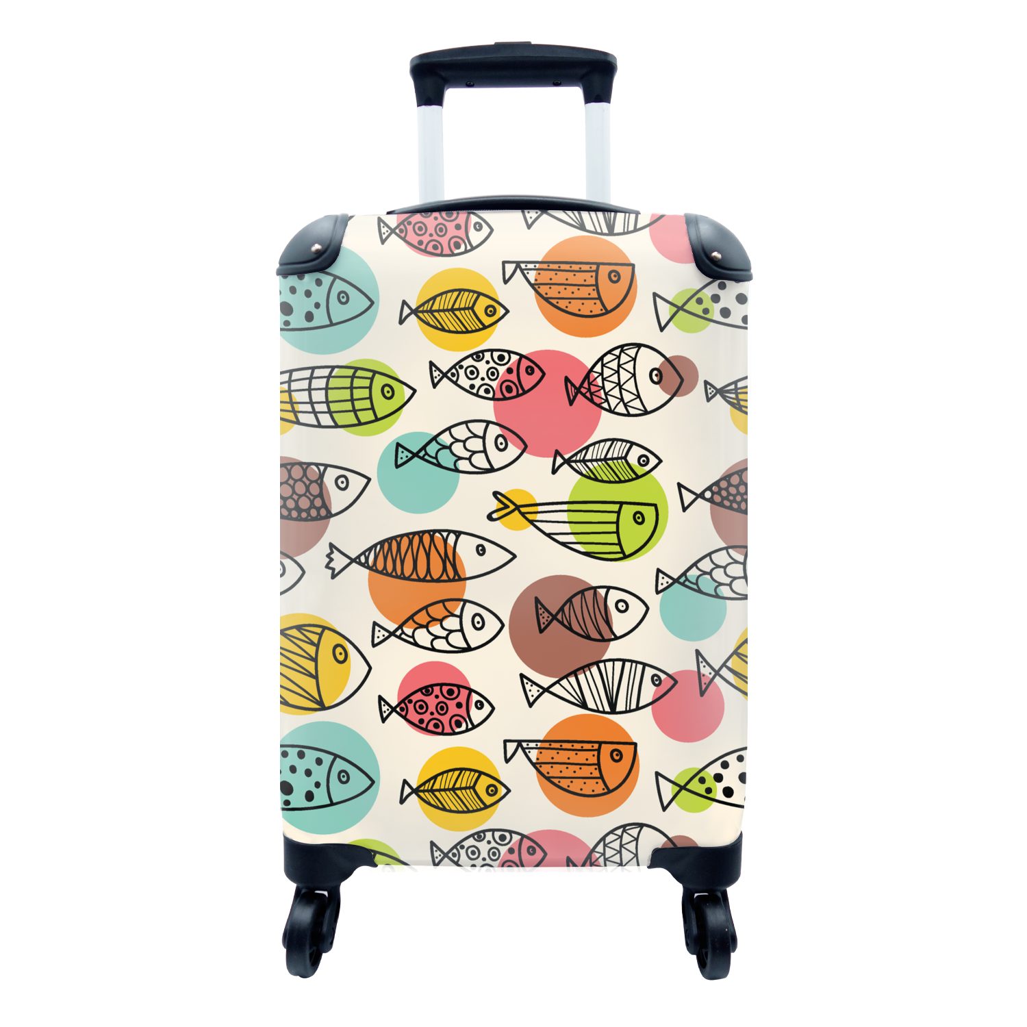 MuchoWow Handgepäckkoffer Polka dots - Fisch - Regenbogen, 4 Rollen, Reisetasche mit rollen, Handgepäck für Ferien, Trolley, Reisekoffer