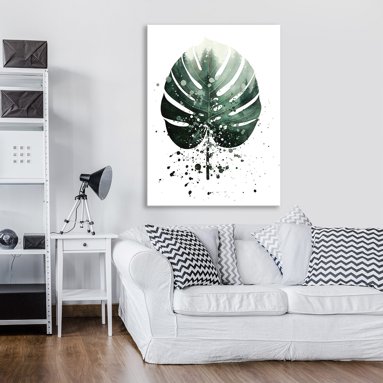Wallarena Leinwandbild Blätter Monstera Grün Kunst Wandbild XXL Leinwandbil günstig online kaufen