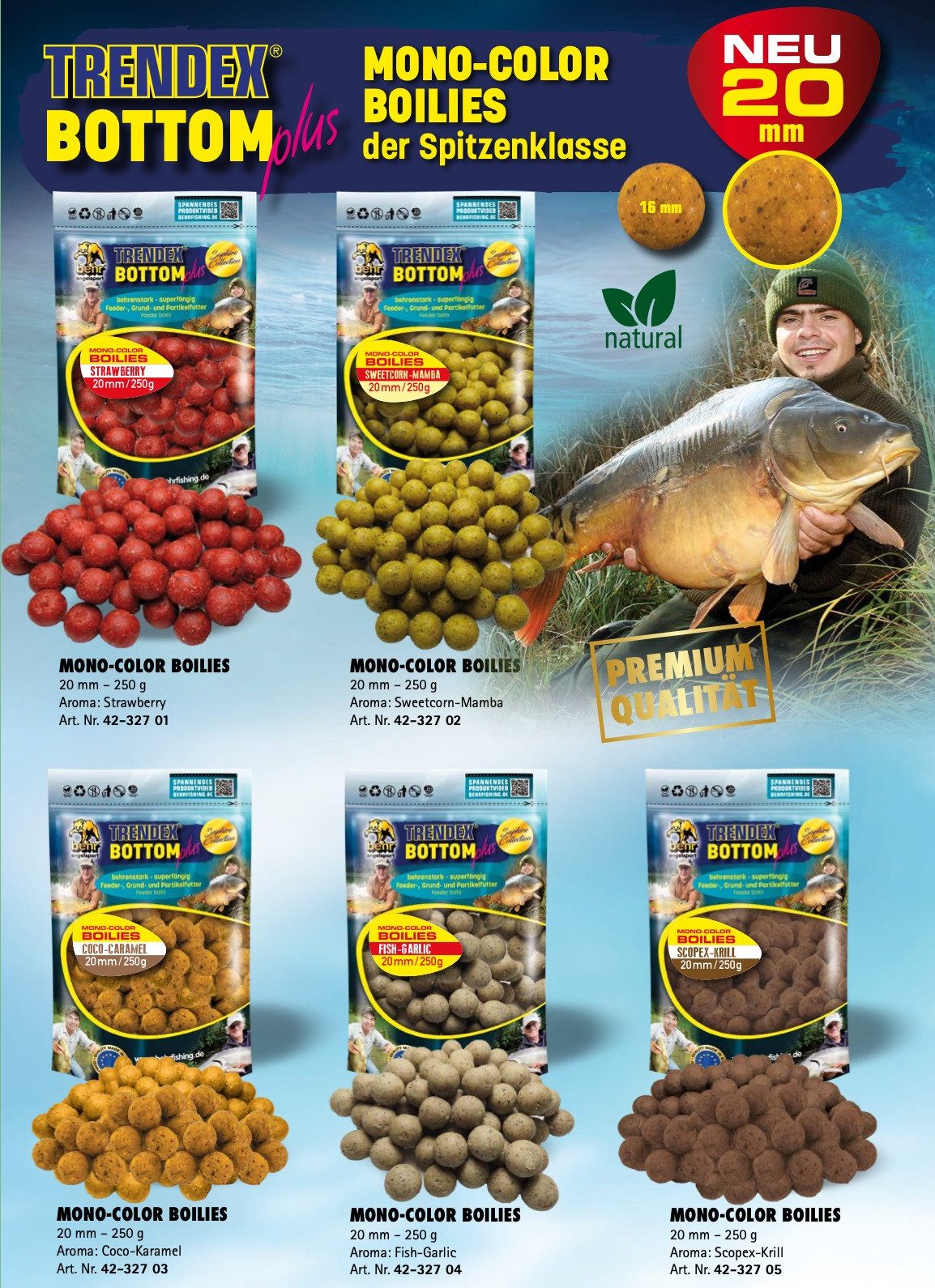 Behr Kunstköder Behr Mono-Color Boilies 250g in 20mm ver. Aromen - Trendex Karpfen, Neuartige Farben im Boilie-Bereich