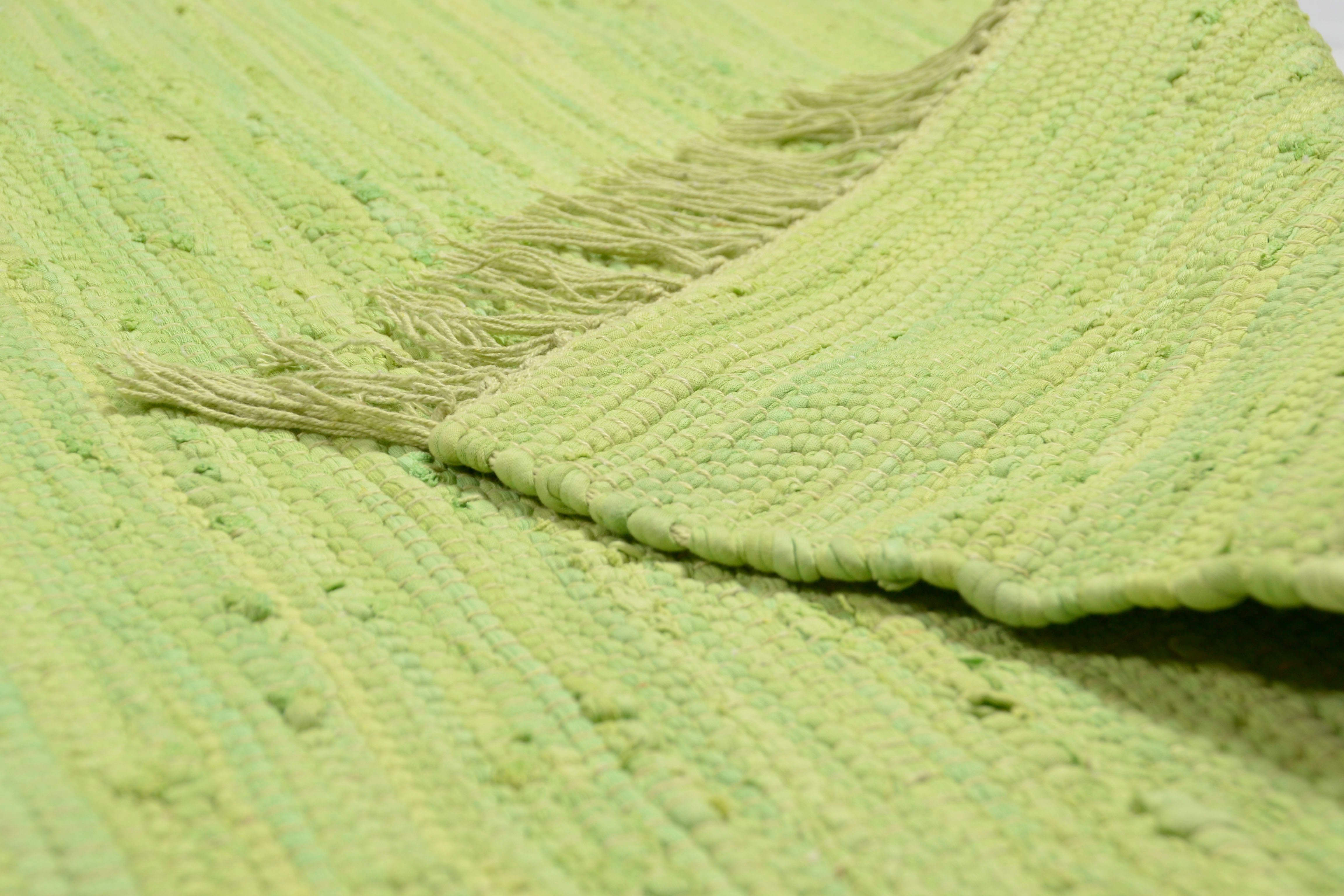 Teppich handgewebt, Höhe: Happy Baumwolle, THEKO, reine Flachgewebe, 5 Cotton, mit grün Handweb rechteckig, mm, Fransen Teppich,