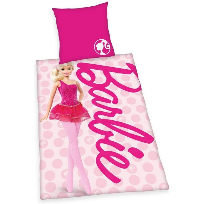 Bettwäsche Barbie Bettwäsche 80x80+135x200 cm Herding Bettbezug Kissenbezug rosa Mädchen Baumwolle atmungsaktiv
