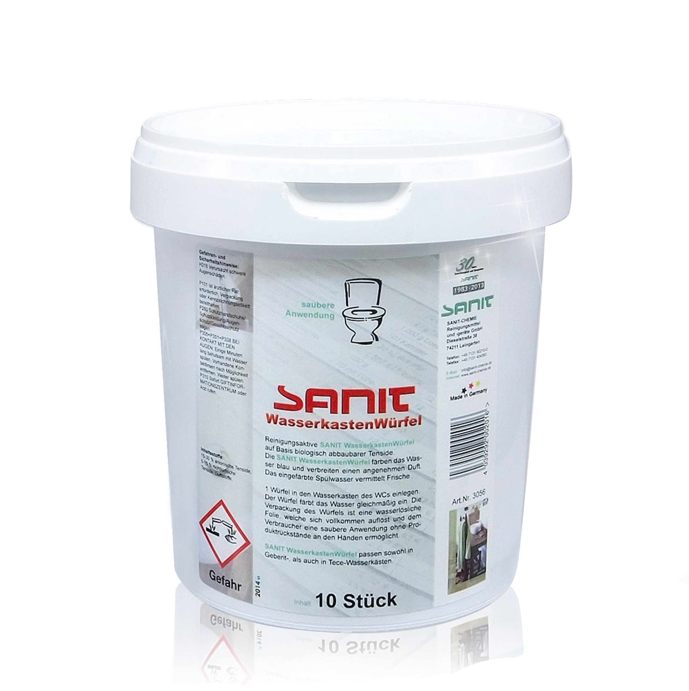 SANIT Spülkasten-Einwurfschacht 10 Stück im Eimer für 40 Wochen Frische