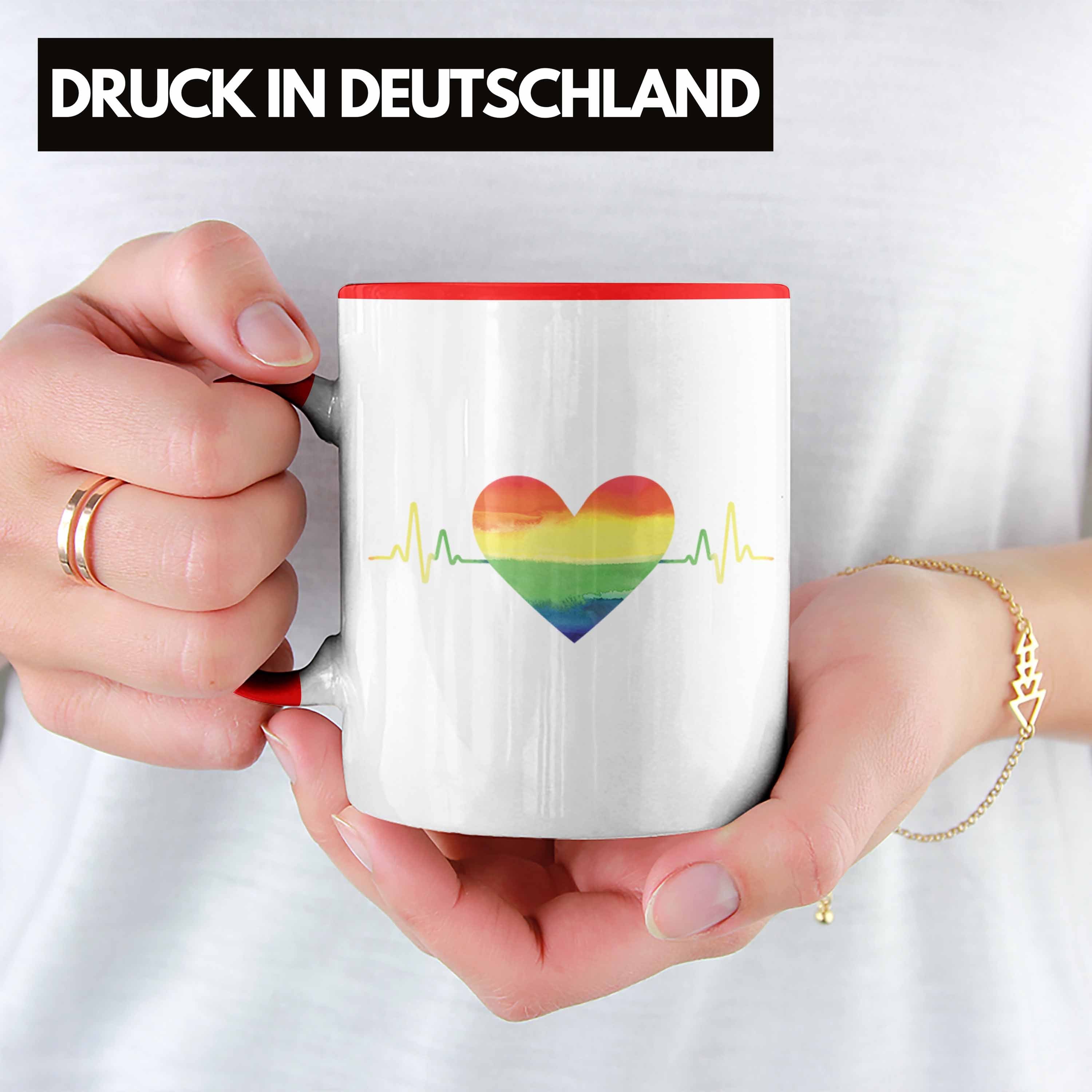 - Rot Trendation Regenbogen Herzschlag LGBT Schwule Lesben Grafik Tasse Geschenk Trendation Transgender Tasse Pride