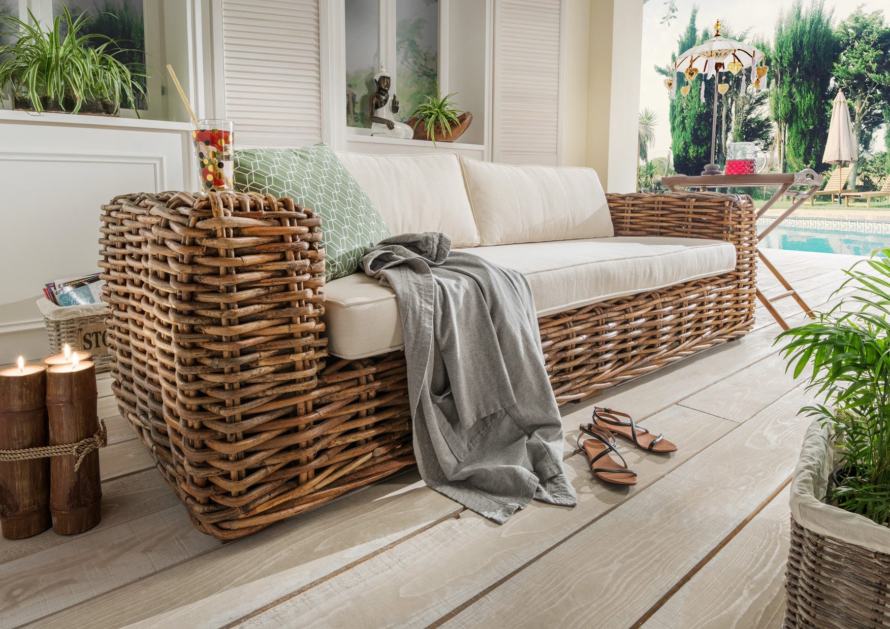 More2Home Loungesofa Rattan-Sofa, AMALFI, 3-sitzig, 220 cm natur