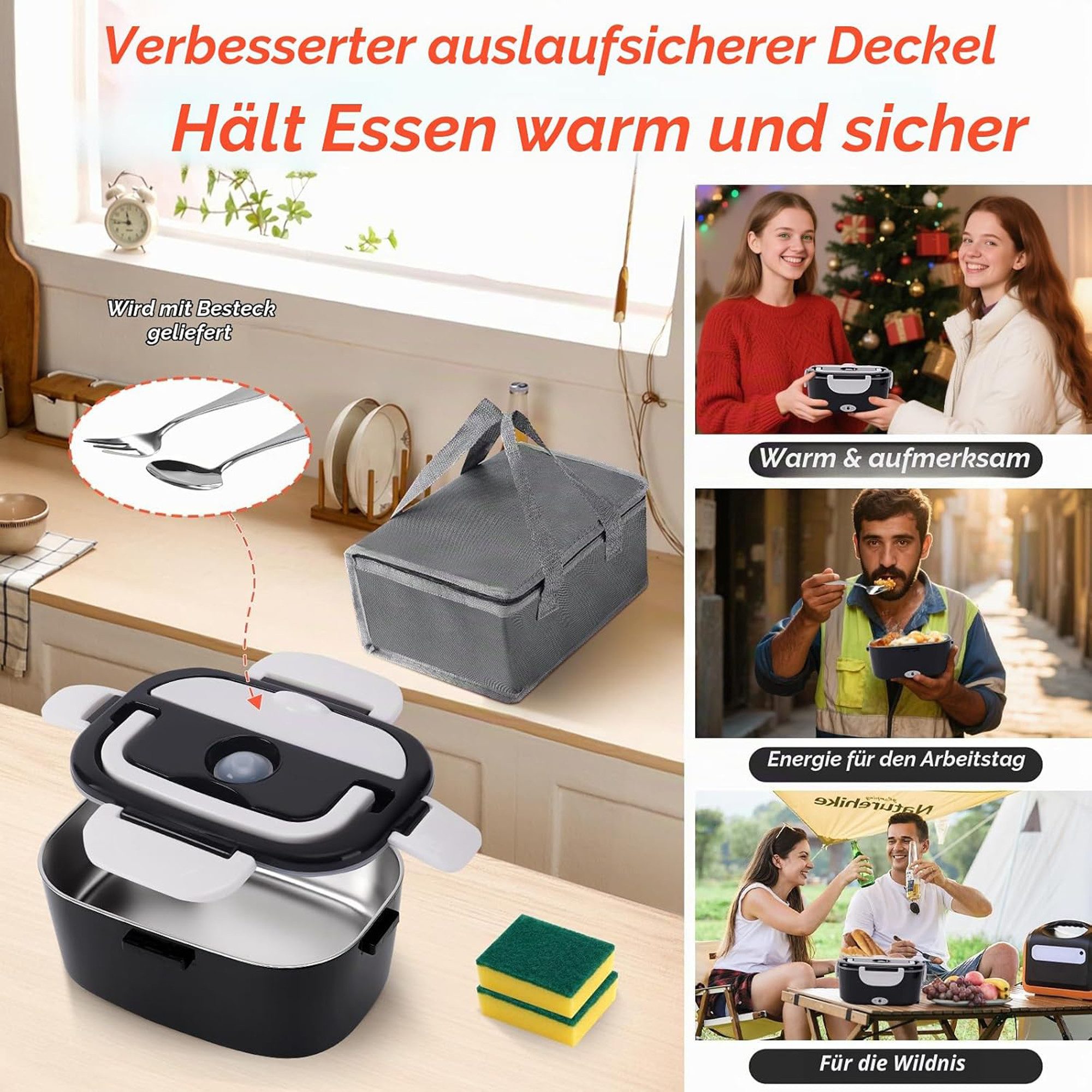 Fyrove Elektrische Lunchbox Elektrische Lunchbox, Lunchbox mit Heizung, Speisenwärmer Auto, (Spar-Set, Einzelgerät), Mit Heizfunktion, Auslaufsicher, 2-in-1 Nut – Bild 2 von 5