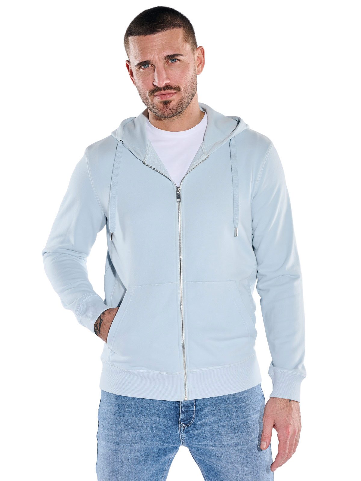 emilio adani Kapuzensweatjacke Herren Sportive Sweatjacke mit Kapuze, Hellblau