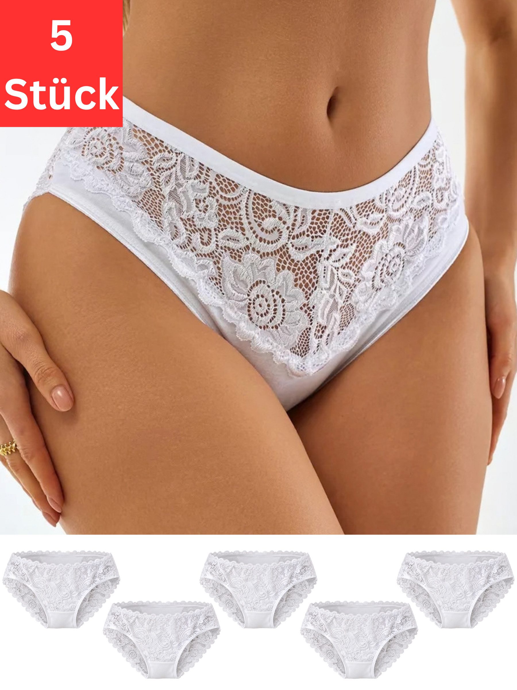 Elegant Love Slip Damen Unterwäsche Bikiniform mit Spitze – feminine Dessous Panty (Packung, 6-St., 6er-Pack) Bikinislips mit elastischem Bund – Spitzenhöschen & elegante Wäsche