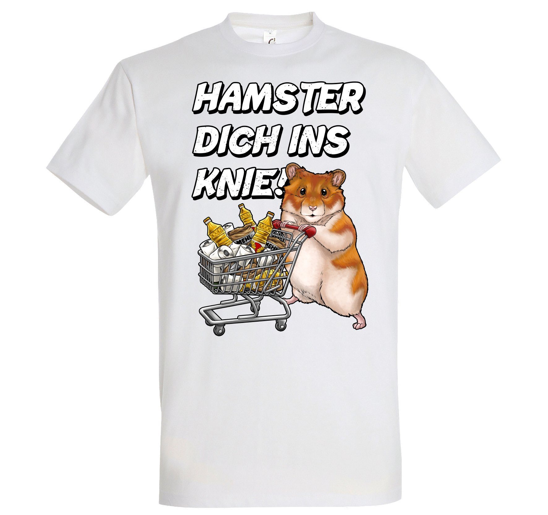 Youth Designz Print-Shirt HAMSTER DICH INS KNIE Herren T-Shirt mit lustigem Spruch Aufdruck Weiß