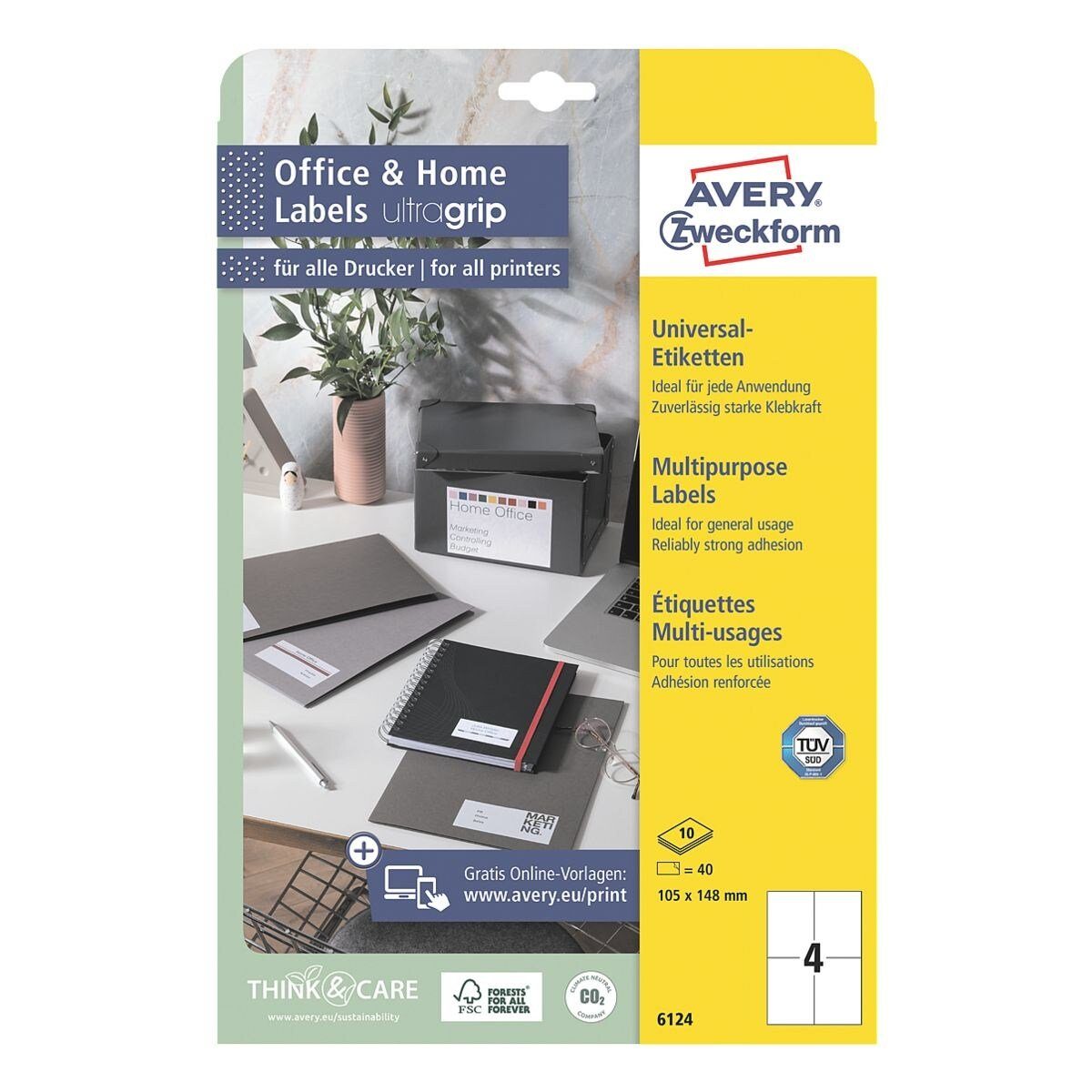 Avery Zweckform Etiketten 6124, 40 Stück, Adresse (105x148 mm), selbstklebend