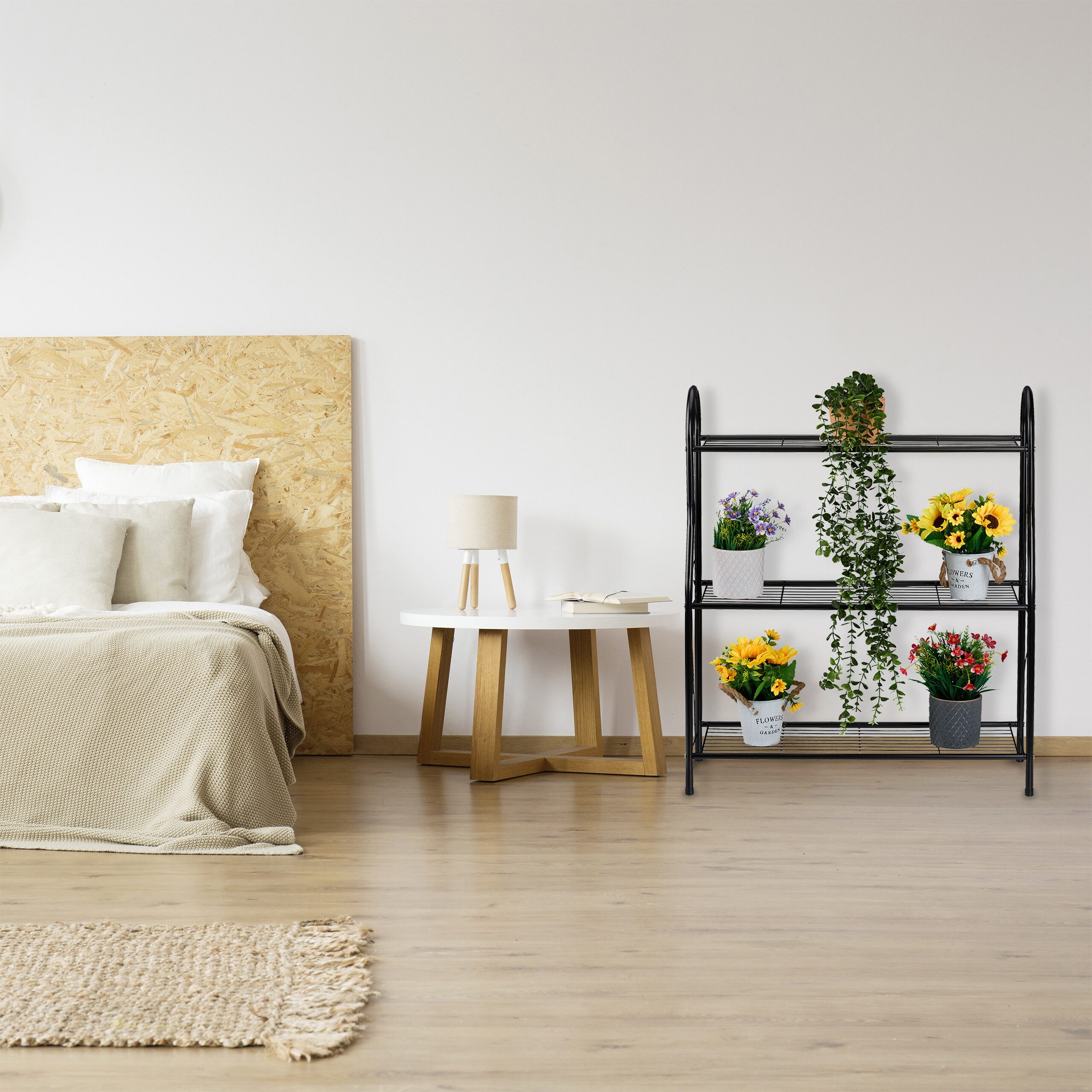 relaxdays Blumenständer Blumenregal Metall mit 3 Ablagen, schwarz günstig online kaufen