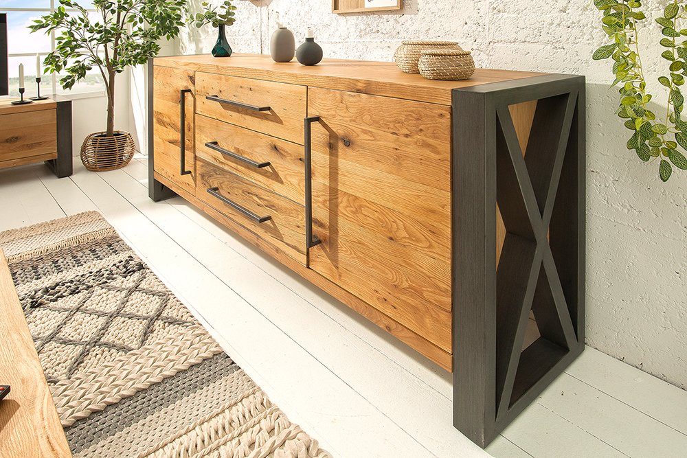 riess-ambiente Sideboard THOR 200cm natur, Massivholz · Anrichte · Wildeiche · Kommode · Industrial · Wohnzimmer