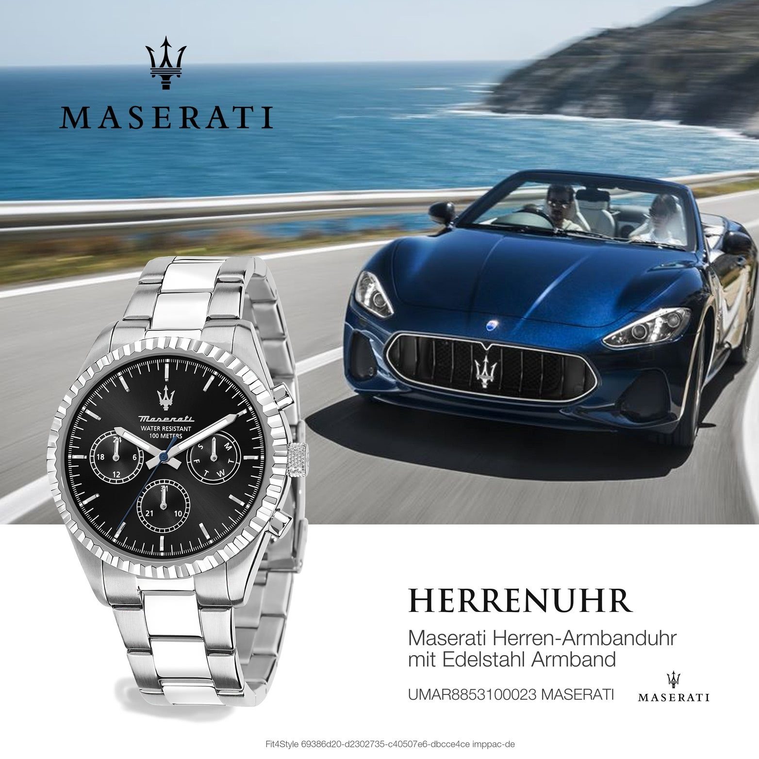 Edelstahl Maserati Herrenuhr MASERATI Multifunktion, Gehäuse,groß schwarz Edelstahlarmband, Multifunktionsuhr rundes (ca 51,5x43mm)
