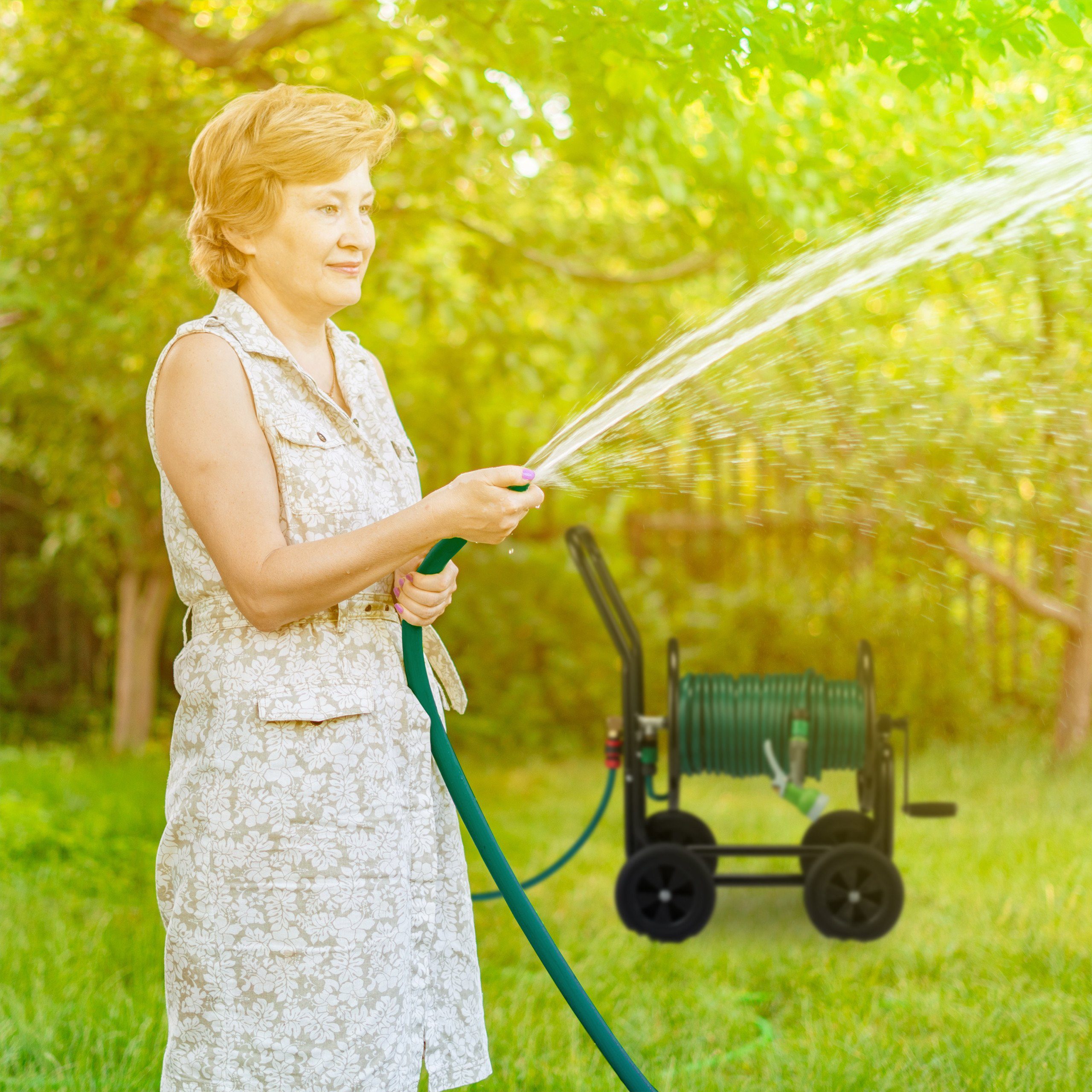 relaxdays Schlauchhalterung Schlauchwagen Metall schwarz