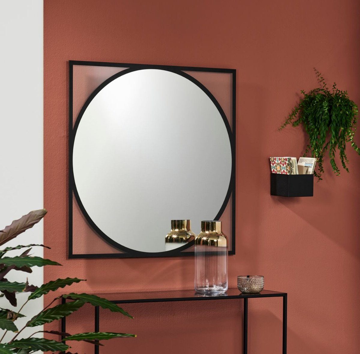 90 Garderoben Spiegel cm Schwarz - Wandspiegel Luxus Padrino - Wandspiegel Spiegel - Wohnzimmer Kollektion Luxus H. 90 Casa x