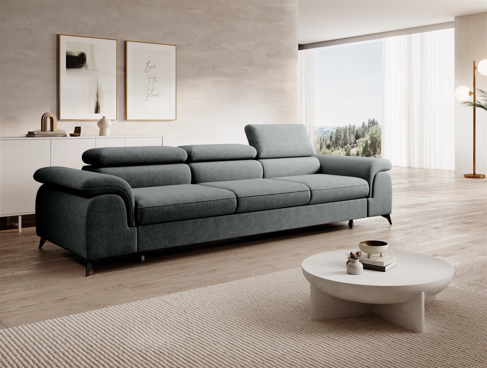 Fun Möbel Big-Sofa Couchgarnitur BASTIEN Megasofa mit Schlaffunktion Stoff Whisper, Kopfstützen verstellbar, Rundumbezug Forest | Big Sofas