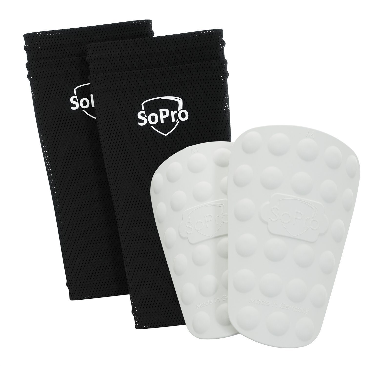 SoPro Fußball Schienbeinschoner Schienbeinschoner Fußball für Kinder & Erwachsene inkl. Socken