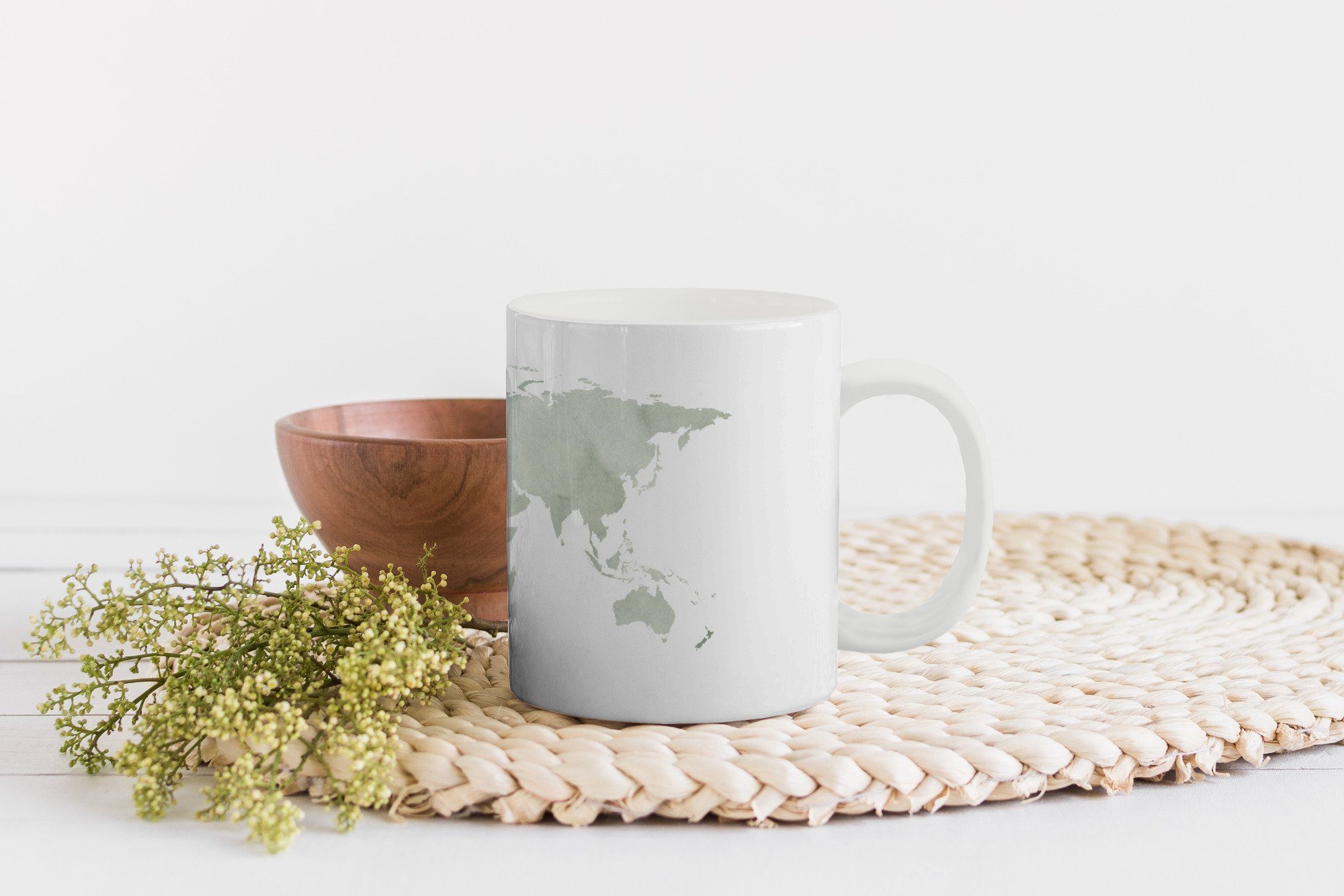 MuchoWow Teetasse, Kaffeetassen, Weltkarte - Teetasse, - Weiß, Geschenk Aquarell Tasse Becher, Keramik,