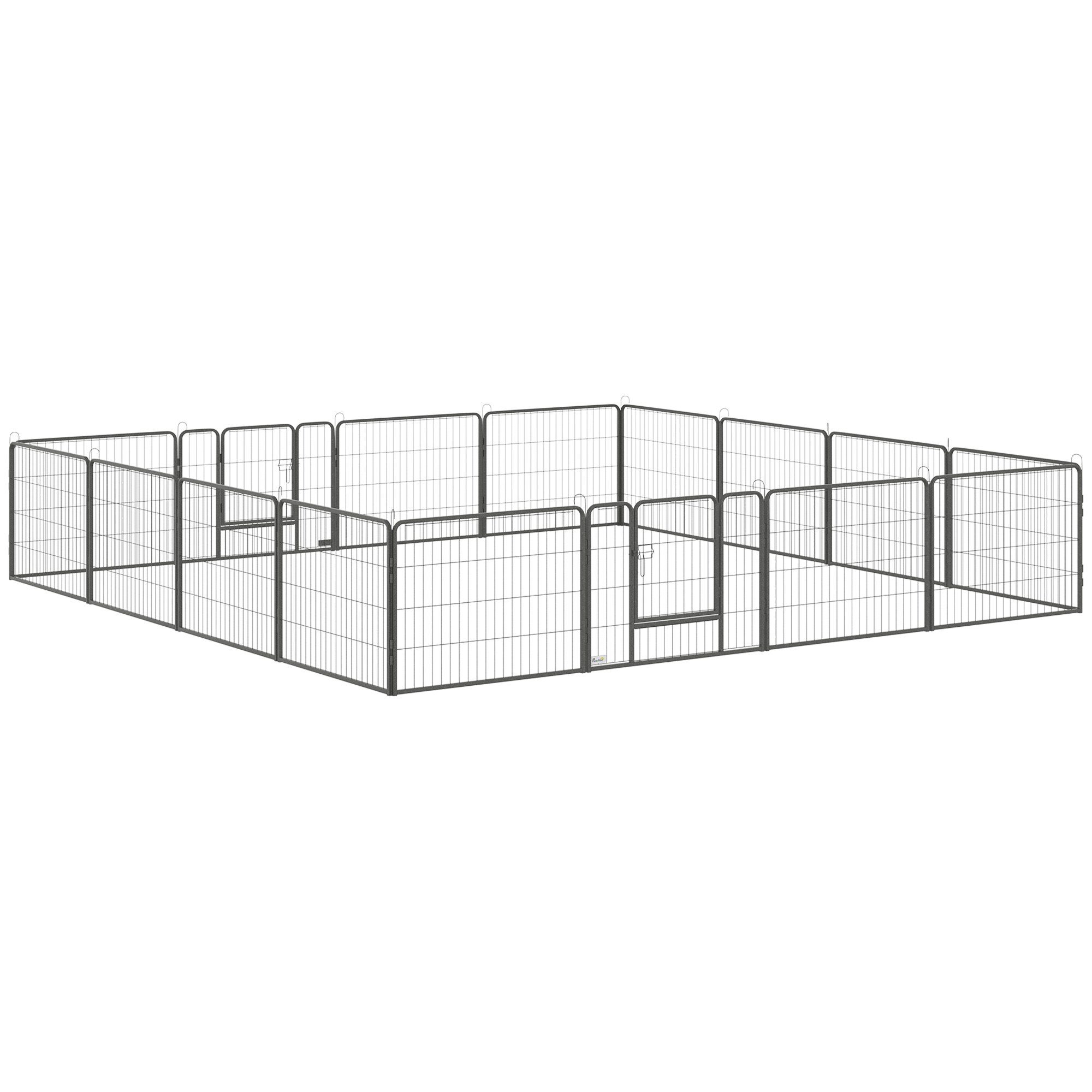 PawHut Freigehege 16 eckig, 60cm Hoch, welpengitter Zaun, Hundegehege, Welpen, für Tiere, Grau