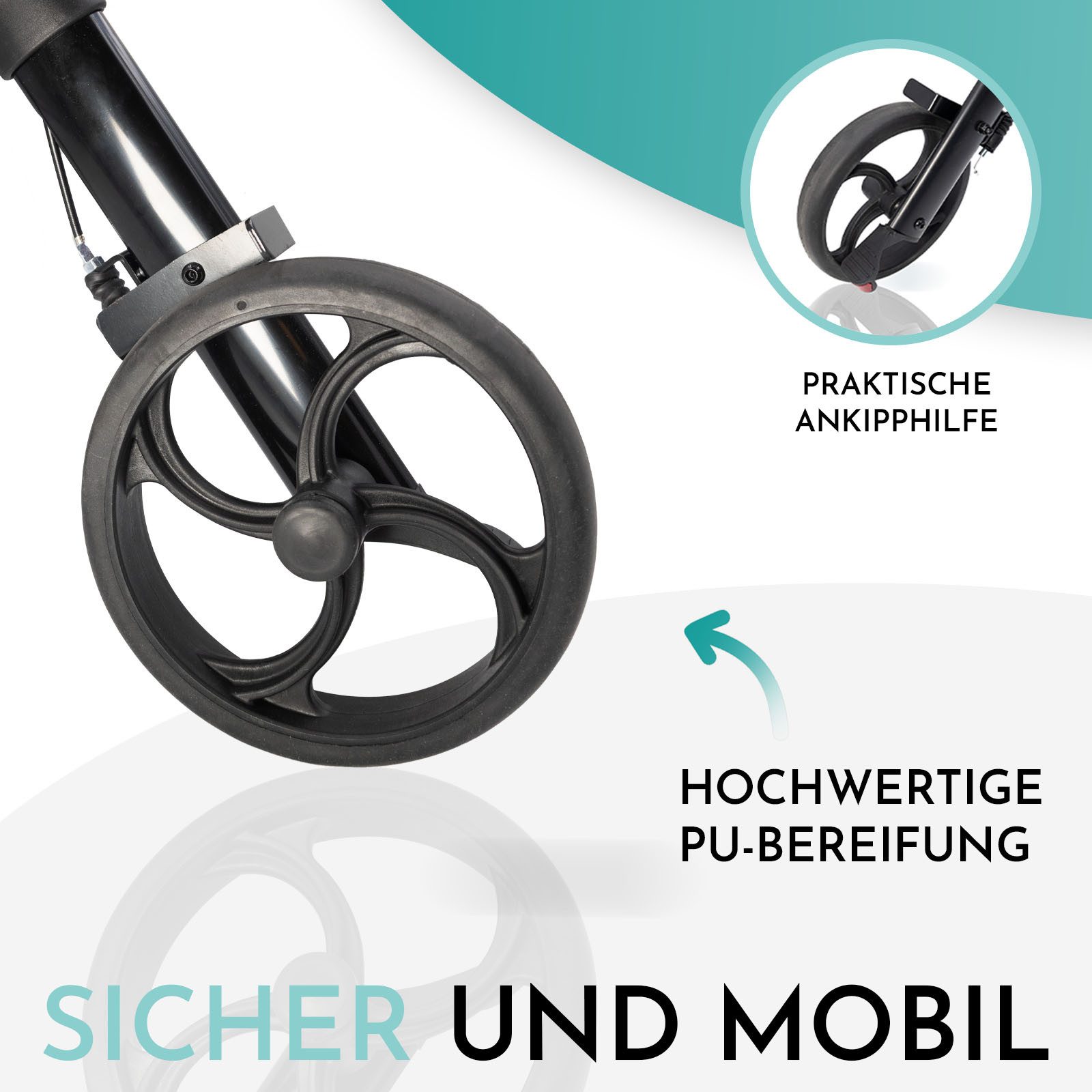 MOBILITY Plus+ Rollator DR10+, Gehwagen im Trend-Design - klappbar, höhenverstellbar u, inkl. Tasche