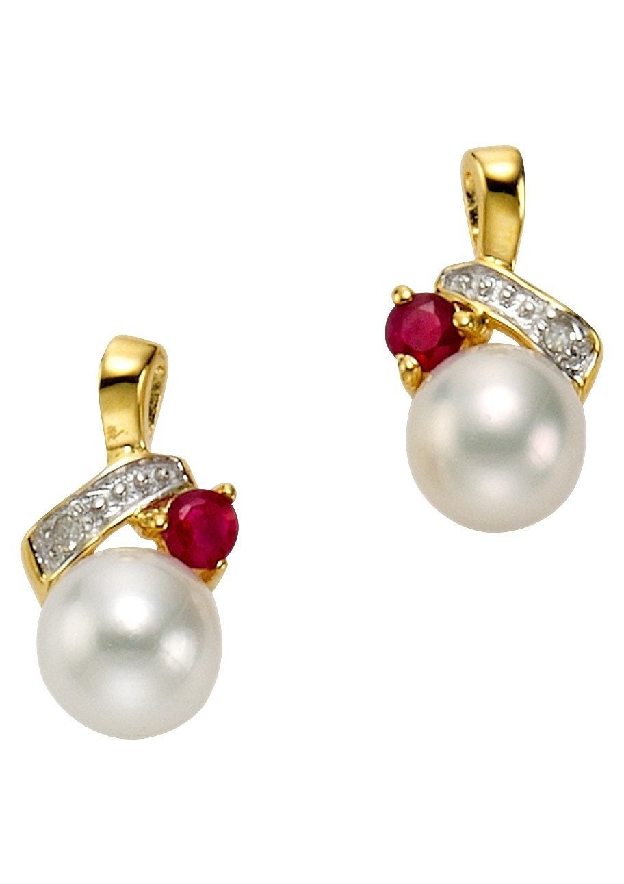 Firetti Paar Серьги-гвоздики Schmuck Geschenk Gold 333 Ohrschmuck Farbstein Edelstein Rubin, mit Rubin - mit Süßwasserzuchtperle - mit Diamanten