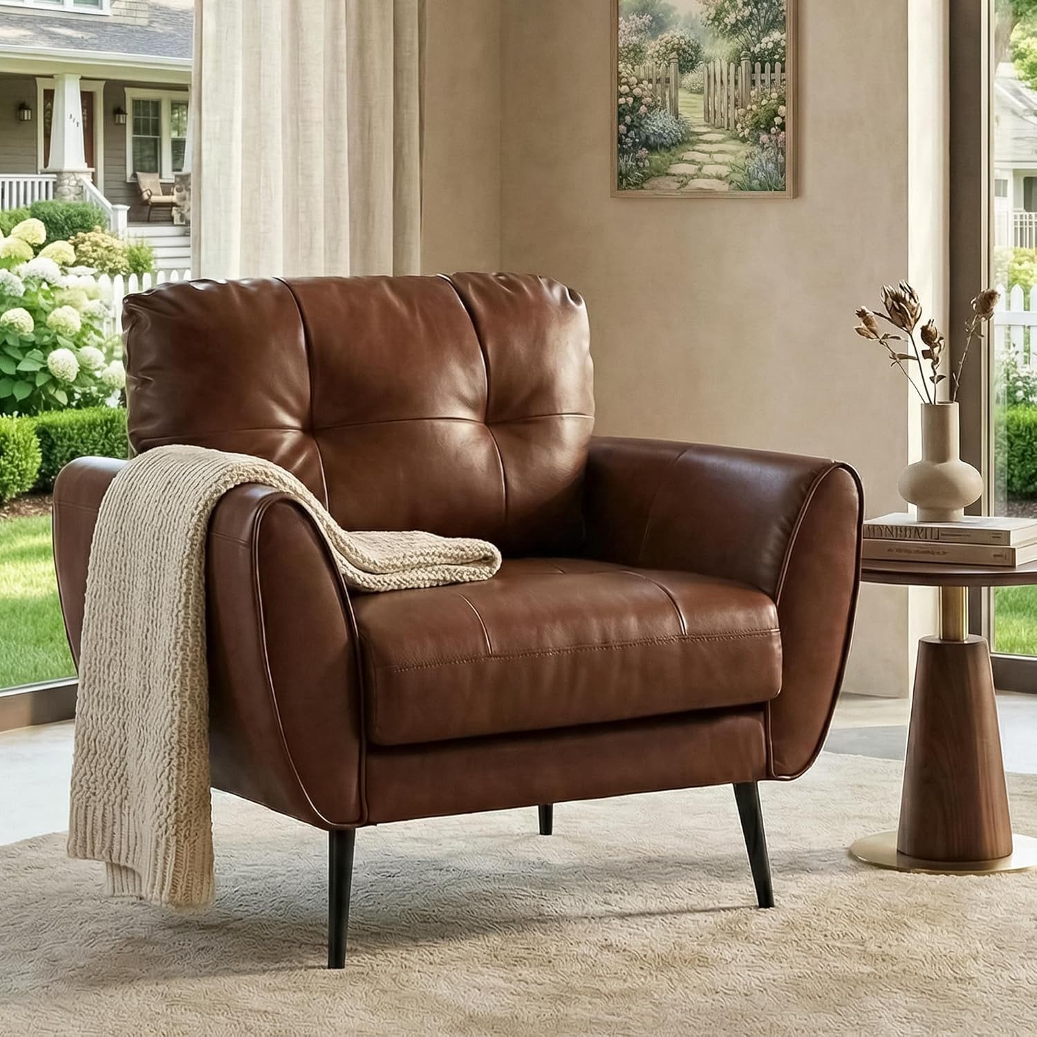 GRAVFORCE Ohrensessel Prägunoserie mit Armlehnen Moderner Loungesessel Lesesessel (1-St), für Wohnzimmer Braun