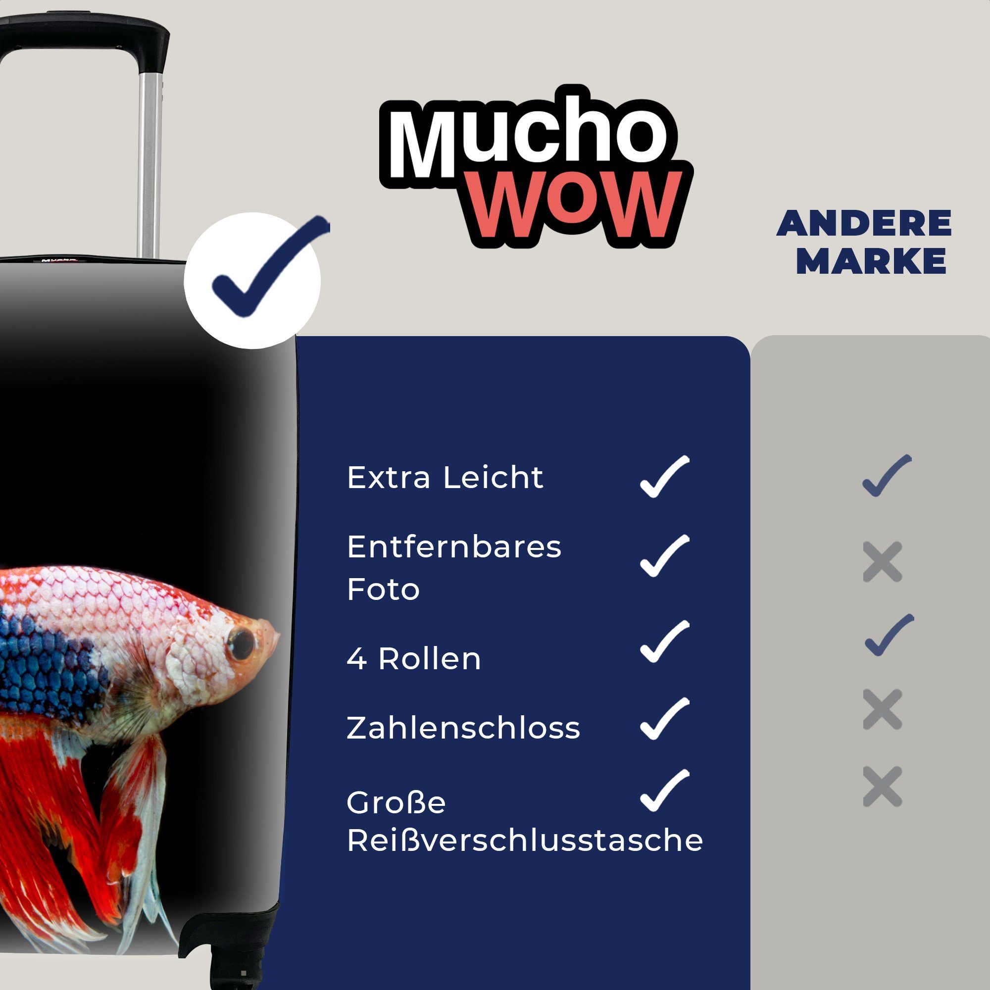 Fisch Rollen, für MuchoWow Reisetasche Meerestier rollen, - Handgepäckkoffer Schwanz - Handgepäck Ferien, mit Reisekoffer 4 - Blau, Trolley,
