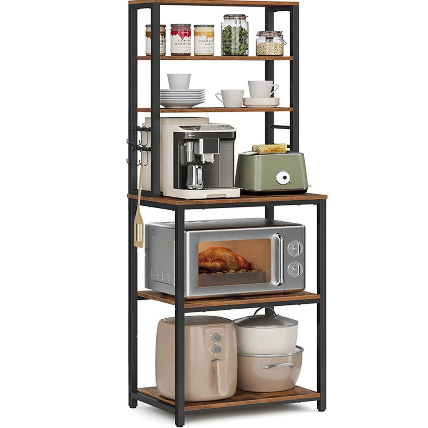 SURFOU Küchenregal Standregal Mikrowellen-Regal 6 Ablagen 6 Haken 40x60x167 günstig online kaufen