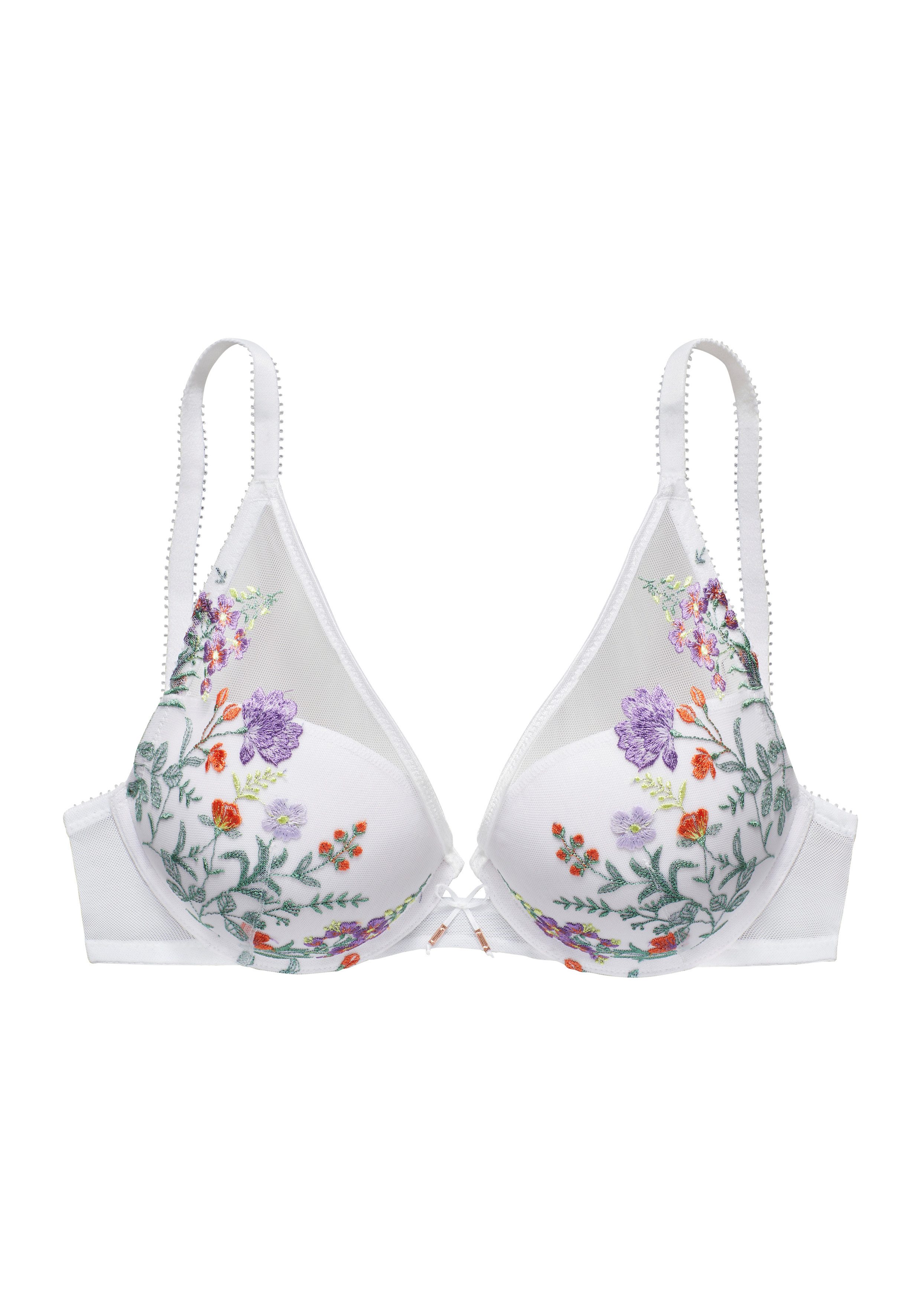 LASCANA Push-up-BH Maria mit bunten Blumen aus Stickereispitze, im High-Apex Design, Dessous
