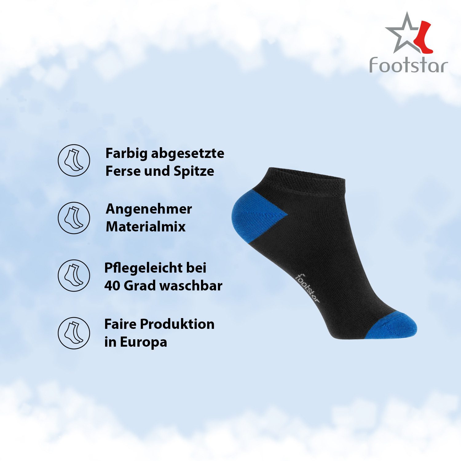 Footstar Sneakersocken Kinder Sneaker Socken (10 Paar) Ferse/Spitze farbig (10-Paar)