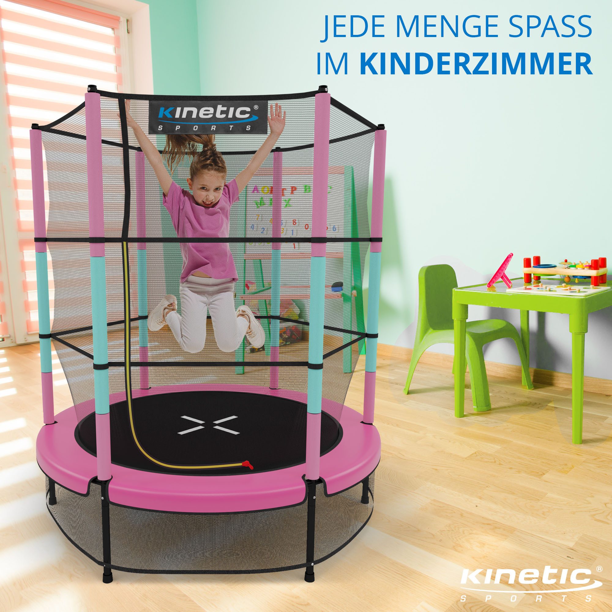 Kinetic Sports Gartentrampolin JUMPER 140, Ø 140 cm, Gummiseil Fun Jumper mit Sicherheitsnetz, Schutzpolster