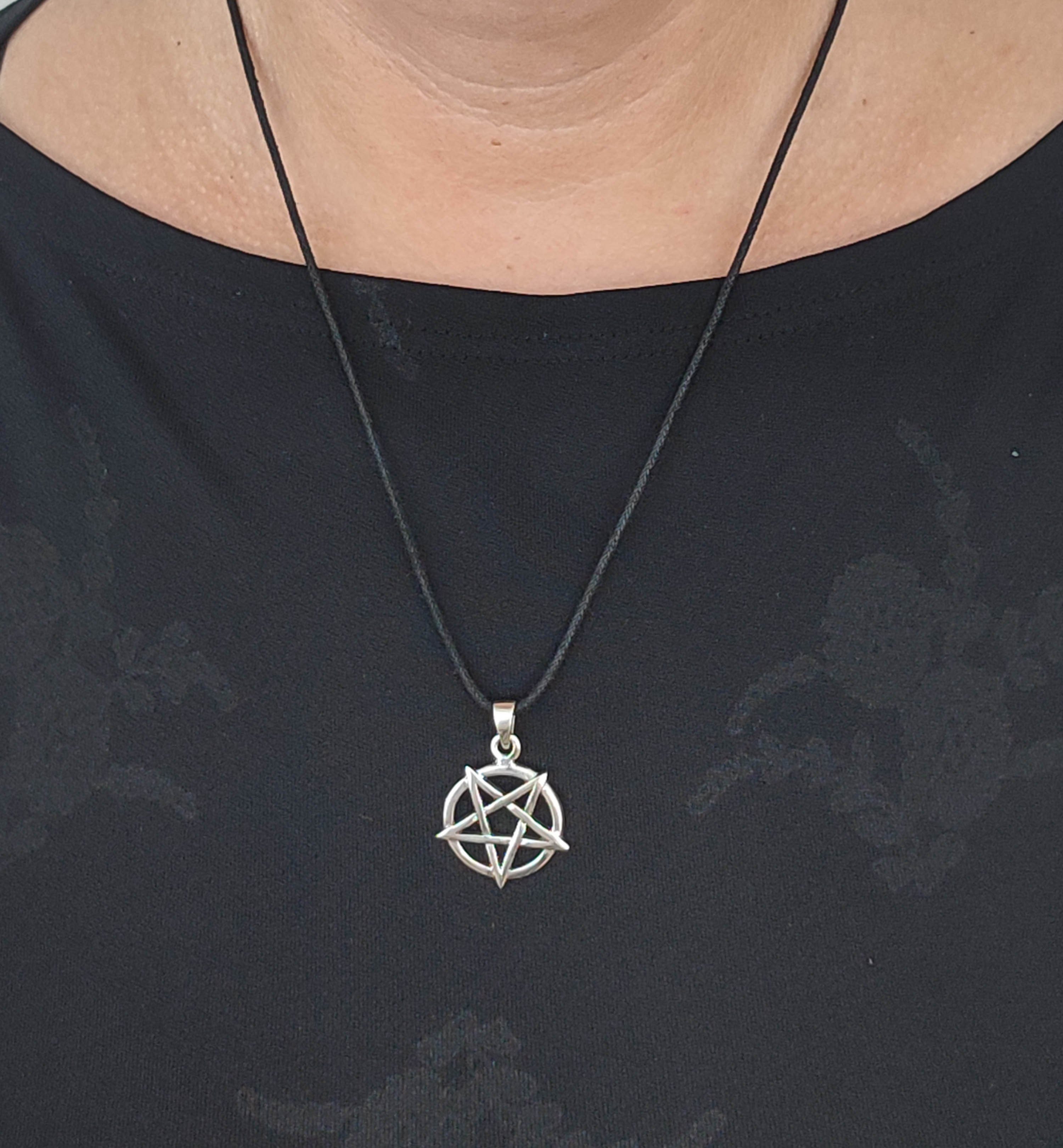 Kiss of Leather Magie Pentagramm Ring Satan mit 925 Pentagram Anhänger schwarze Silber Kettenanhänger