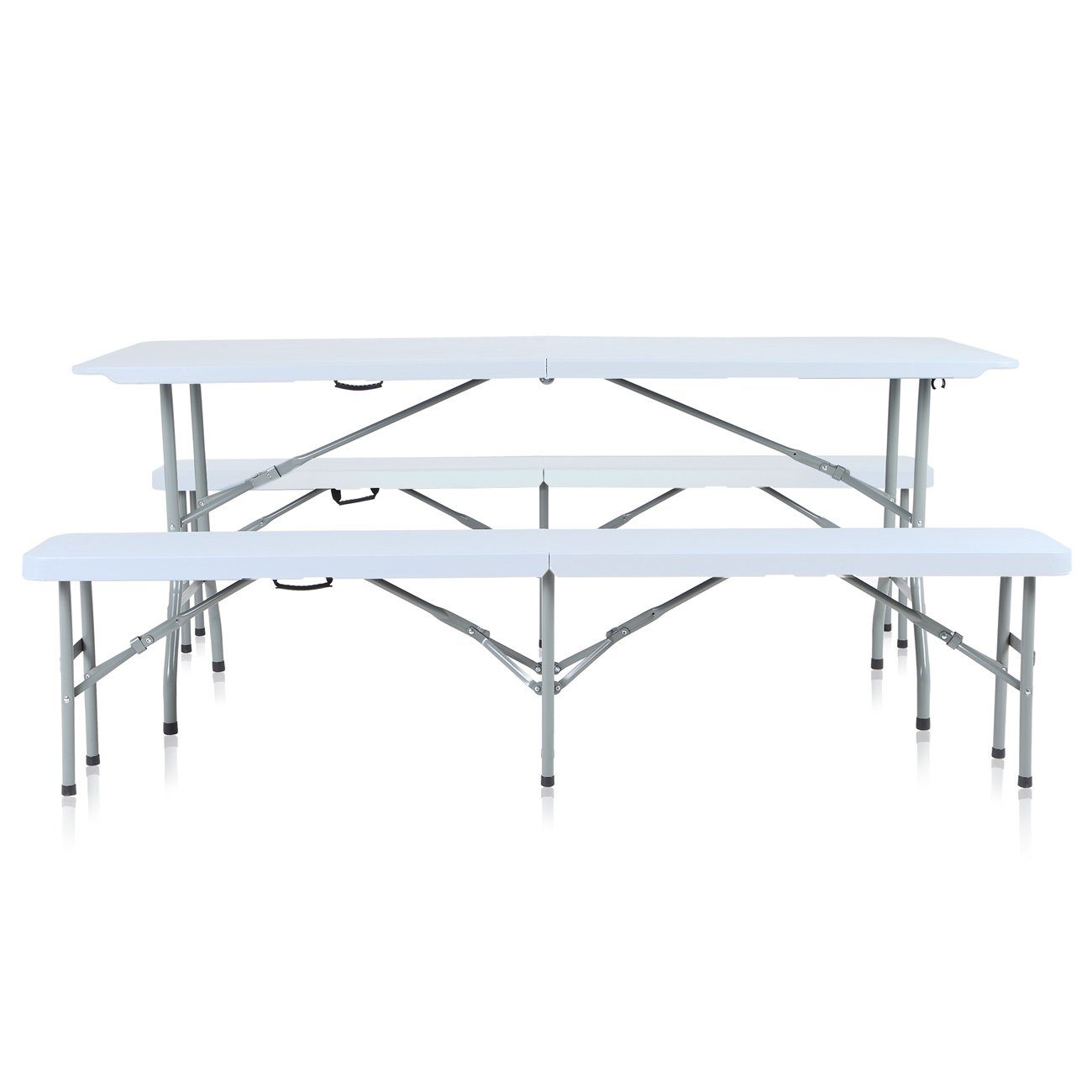 Strattore Buffettisch und 2 Bierzeltgarnitur Essgruppe - Weiß Bänke Tisch klappbar