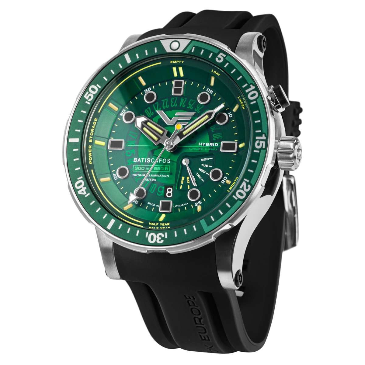 Vostok Europe Automatikuhr PX84-511A770-BLK, für Herren-Taucheruhr Hybrid Batiscafos Grün