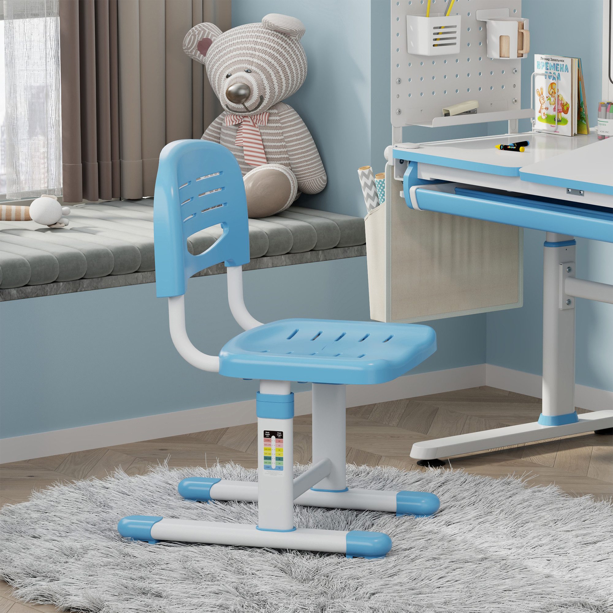 en.casa Kinderstuhl, »Sauda« höhenverstellbar 75 x 36 x 46 cm Himmelblau/Weiß